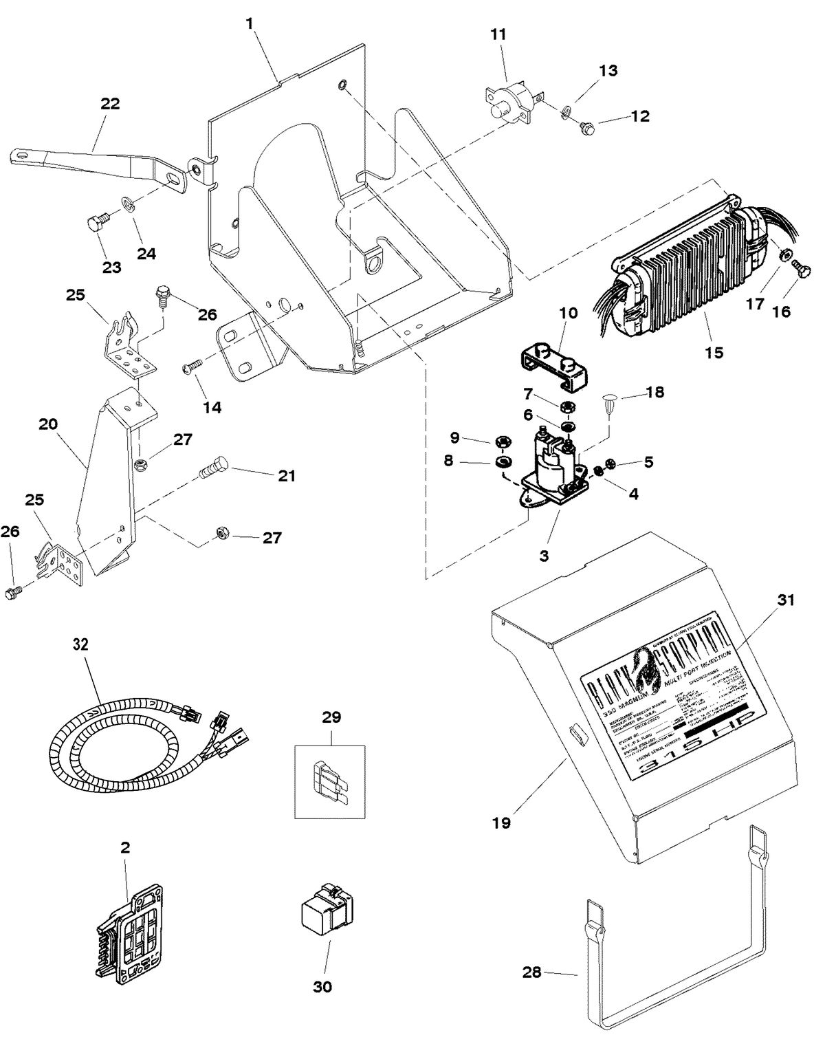 MERCRUISER 350/6.2L BLACK SCORPION SKI (GEN+) ELECTRICAL BOX AND COMPONENTS (S/N 0L002700 AND UP)