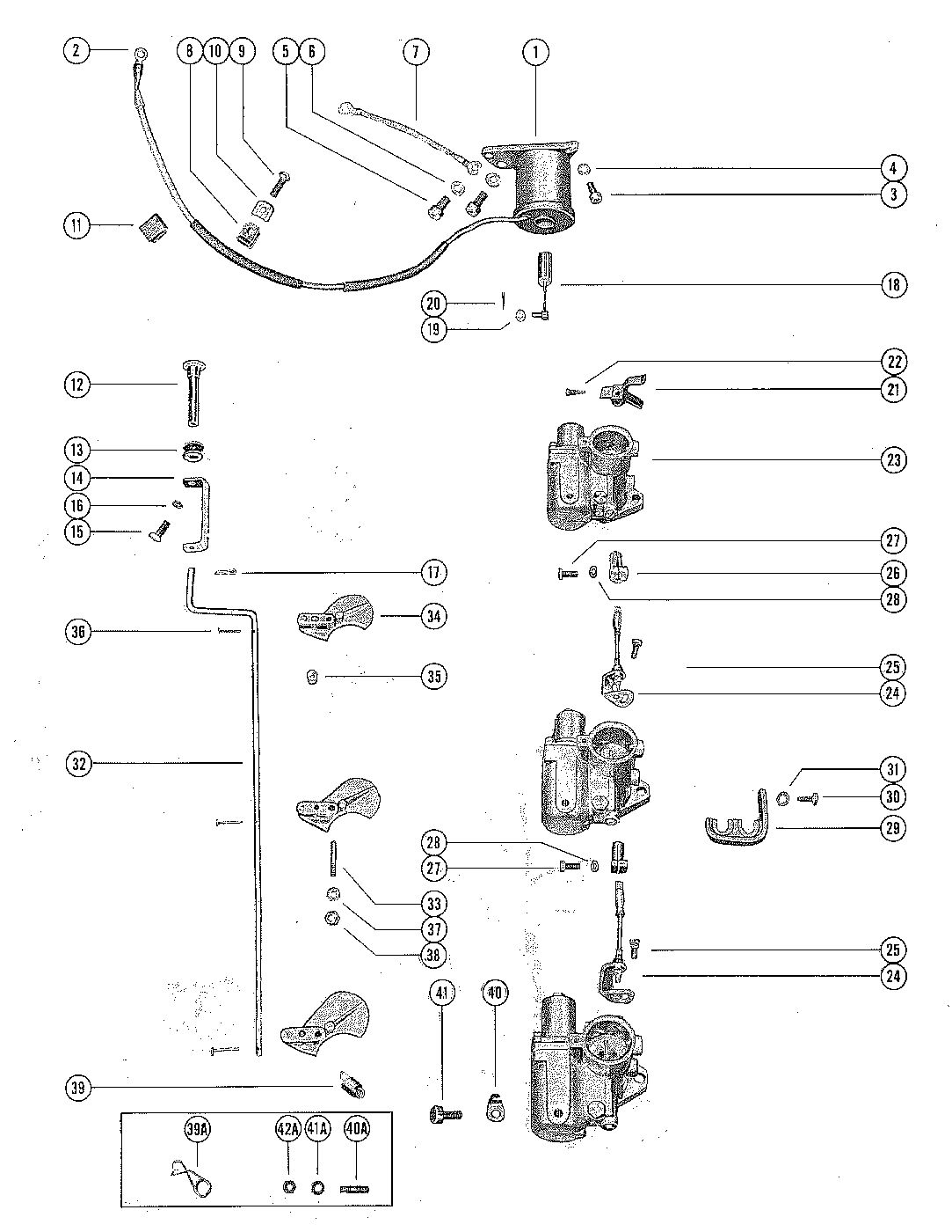 MERCURY MERC 700-1/2 CARBURETOR LINKAGE AND CHOKE SOLENOID