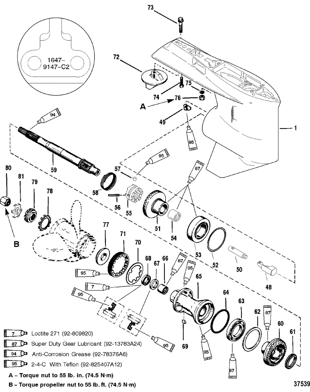 MERCURY/MARINER 150/175/200 (EFI) GEAR HSG(PROP SHAFT)(STD ROTATION) (S/N-0G438000, UP)