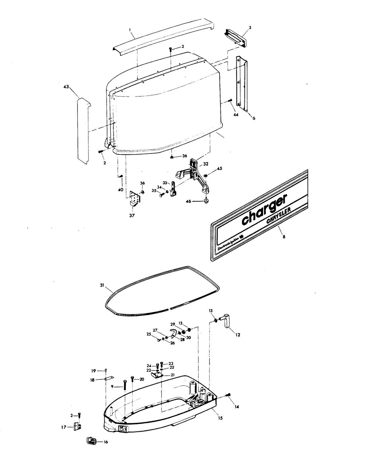 CHRYSLER 140 H.P. CHARGER DELUXE ENGINE COVER AND SUPPORT PLATE