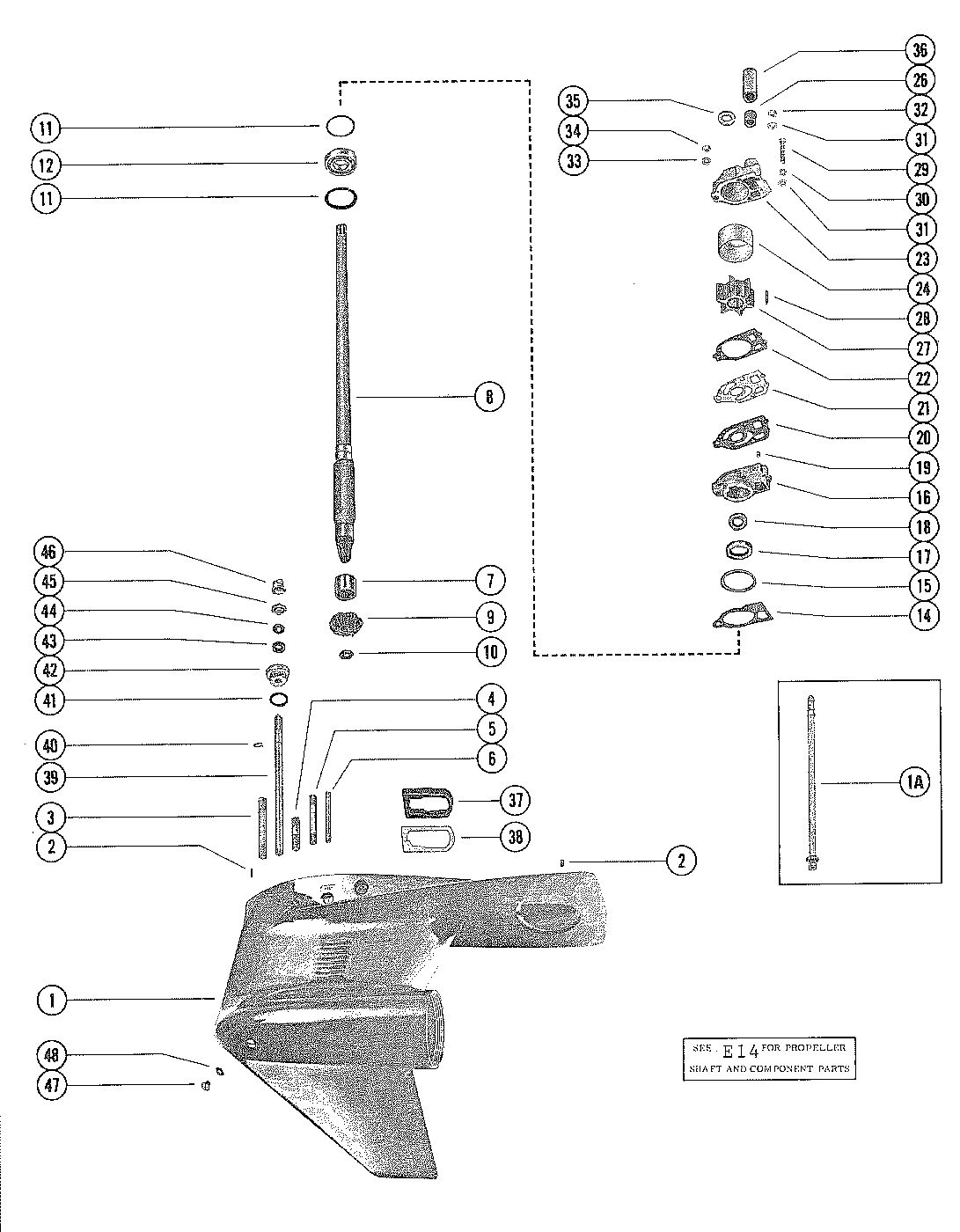 MARINER 115 HORSEPOWER GEAR HOUSING ASSEMBLY, COMPLETE (PAGE 1)