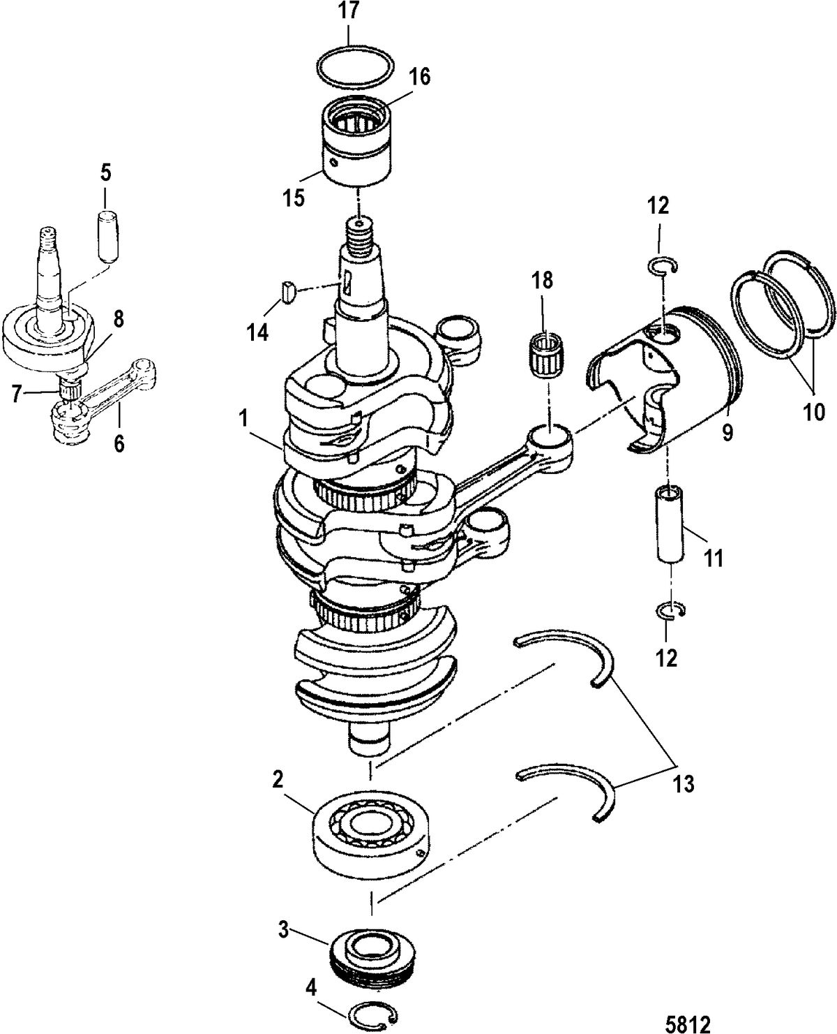 MERCURY/MARINER 40 LIGHTNING/40 LIGHTNING XR40 SEAPRO/MARATHON/50 INTERNATIONAL Crankshaft, Piston and Connecting Rods