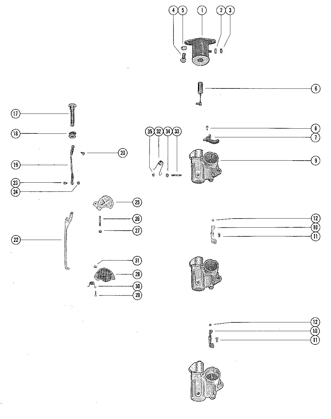 MERCURY MERC 90 CARBURETOR LINKAGE AND CHOKE SOLENOID