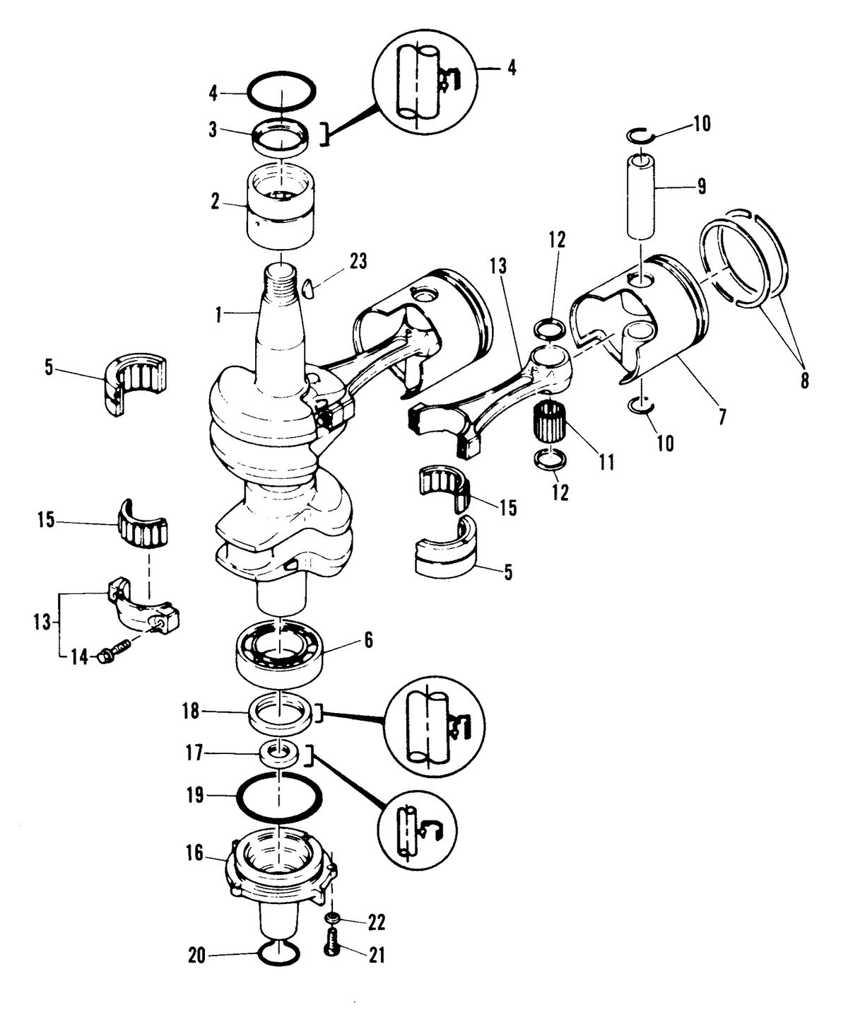 MARINER 40A HORSEPOWER CRANKSHAFT AND PISTON