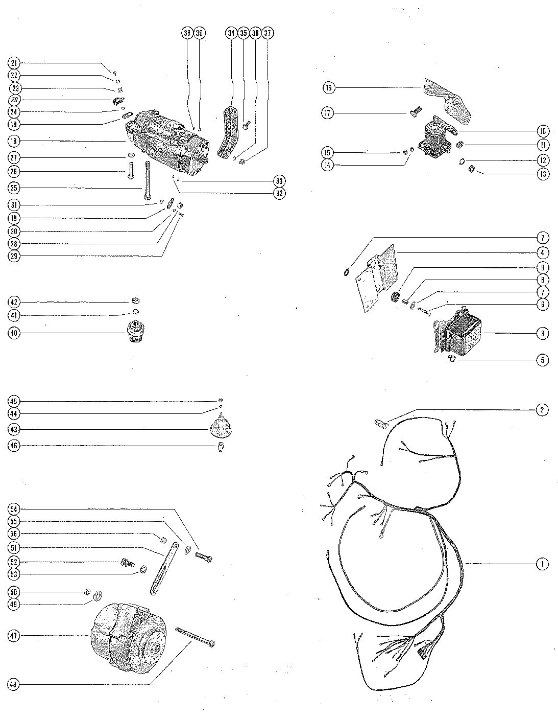 MERCRUISER 190 ENGINE STARTER MOTOR, ALTERNATOR AND WIRING HARNESS