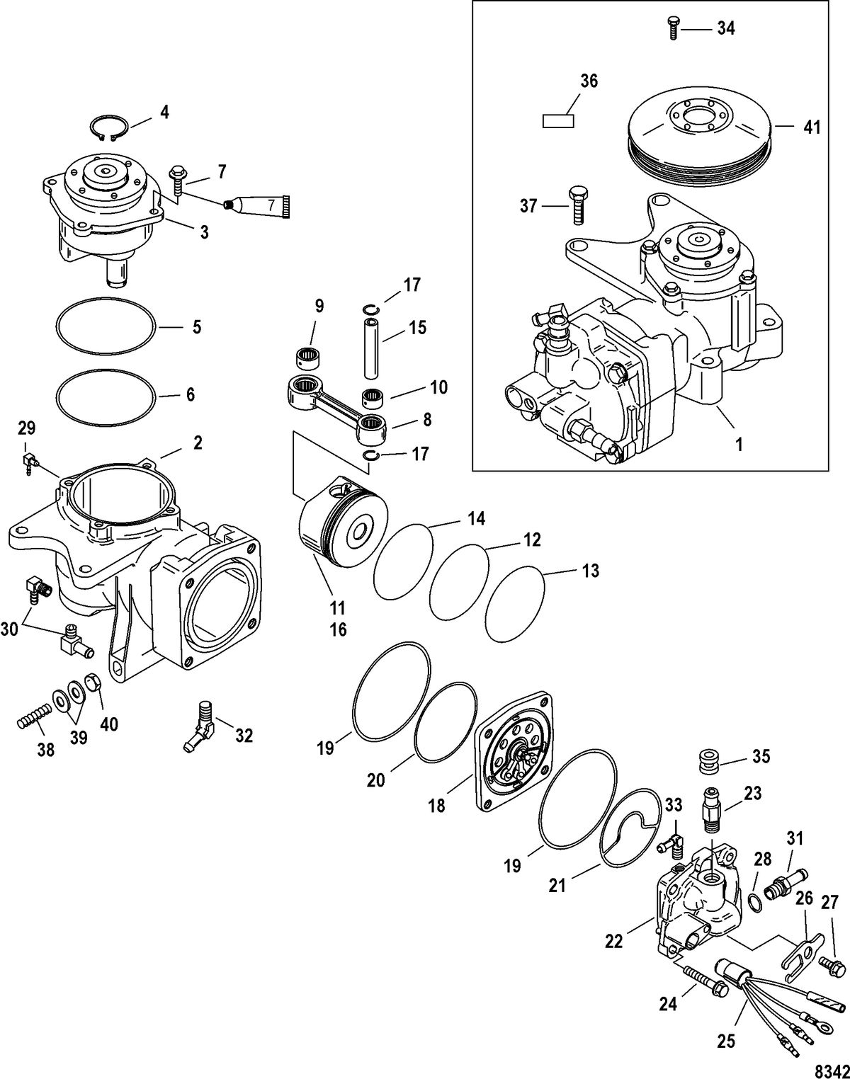 MERCURY/MARINER 135/150/175 DFI (2.5L) Air Compressor Components