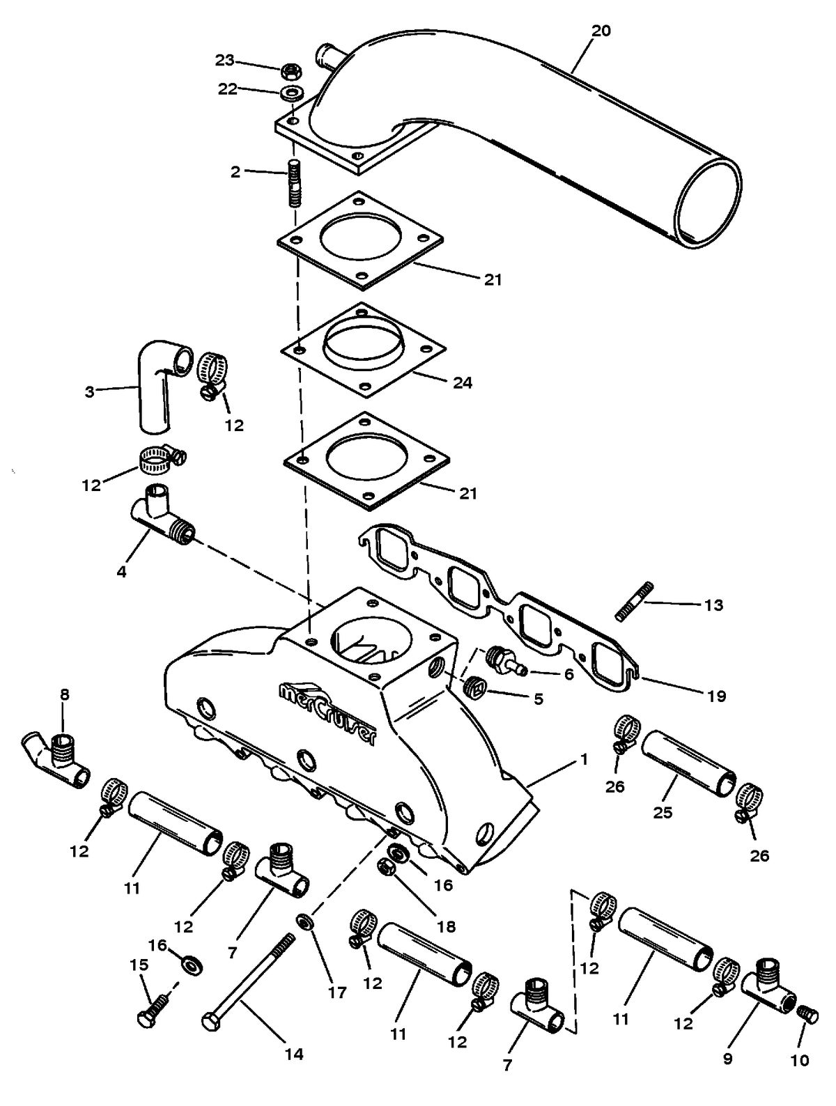 RACE STERNDRIVE HP 500 BULLDOG (540 CID) EXHAUST MANIFOLD AND ELBOW