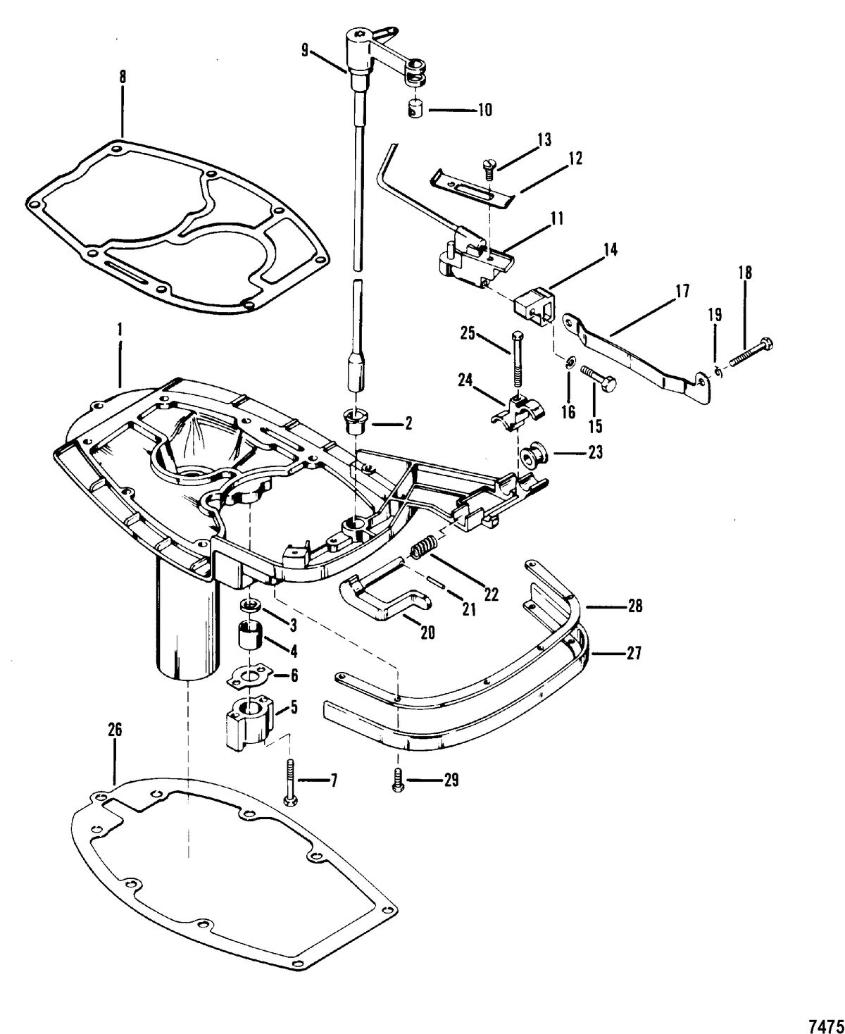 MERCURY/MARINER 45 HP Exhaust Plate and Shift Linkage