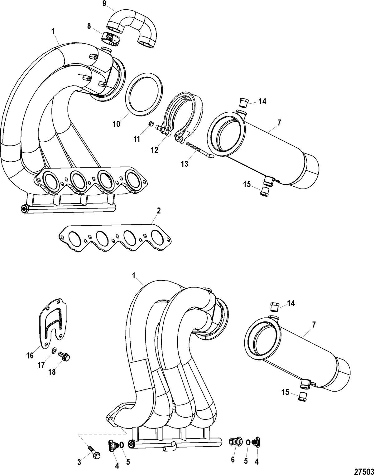 RACE STERNDRIVE 525 EFI Exhaust Header / Tailpipe Assembly