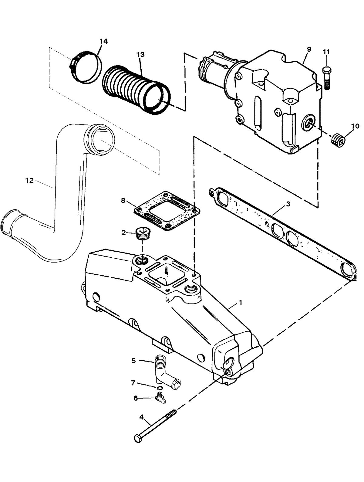 MERCRUISER 350 MAGNUM EFI TOURNAMENT SKI EXHAUST MANIFOLD AND EXHAUST ELBOW
