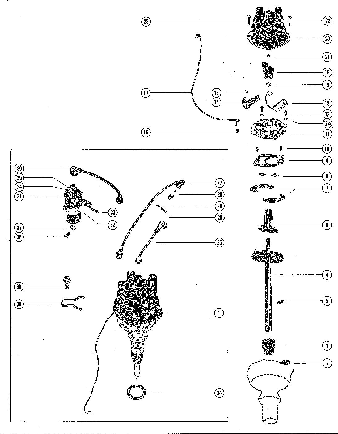 MERCRUISER 120 ENGINE DISTRIBUTOR ASSEMBLY AND COIL