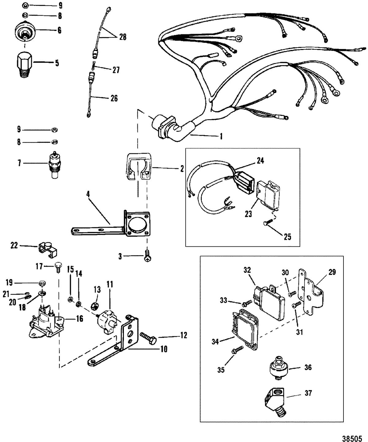 MERCRUISER 200/5.0L/LX 260/5.7L 350 MAG ALPHA/BRAVO ELECTRICAL COMPONENTS(IGN. MODULE MOUNTED ON DISTRIBUTOR)