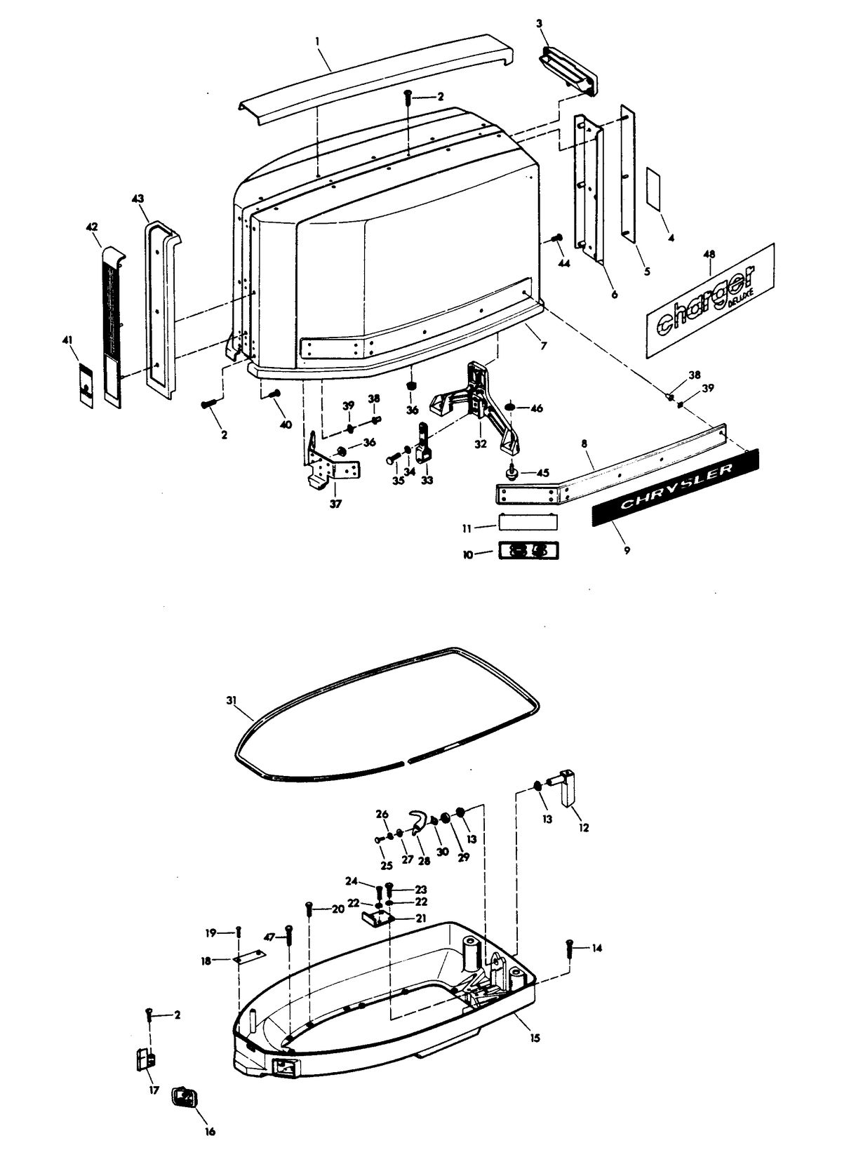 CHRYSLER 85 H.P. CHARGER ENGINE COVER AND SUPPORT PLATE