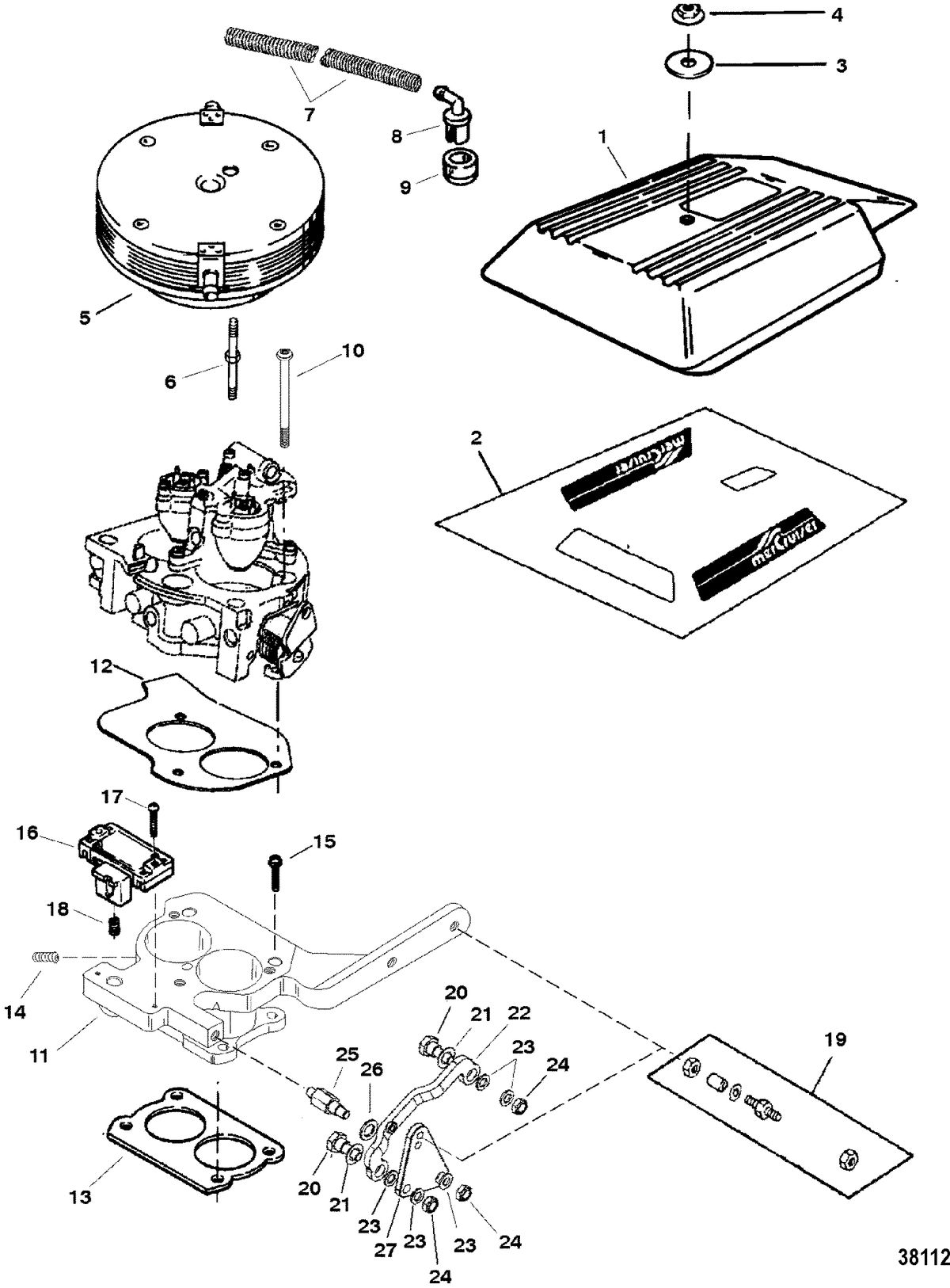 MERCRUISER 5.7L/LX 2BBL AND 4BBL TBI ALPHA/BRAVO THROTTLE LINKAGE(5.7L ALPHA AND BRAVO)