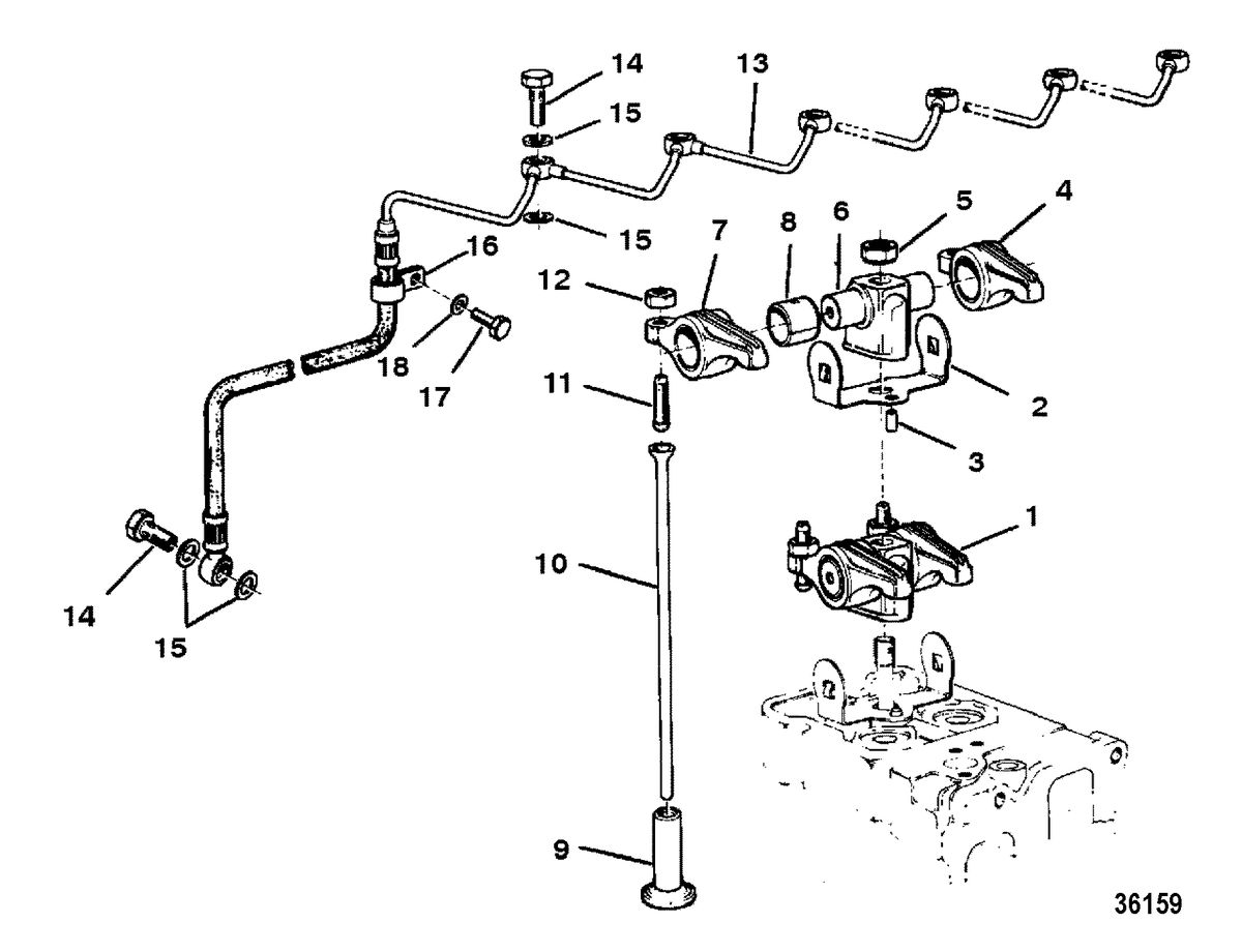 MERCRUISER D3.6L BRAVO DIESEL ROCKER ARM AND OIL LINES