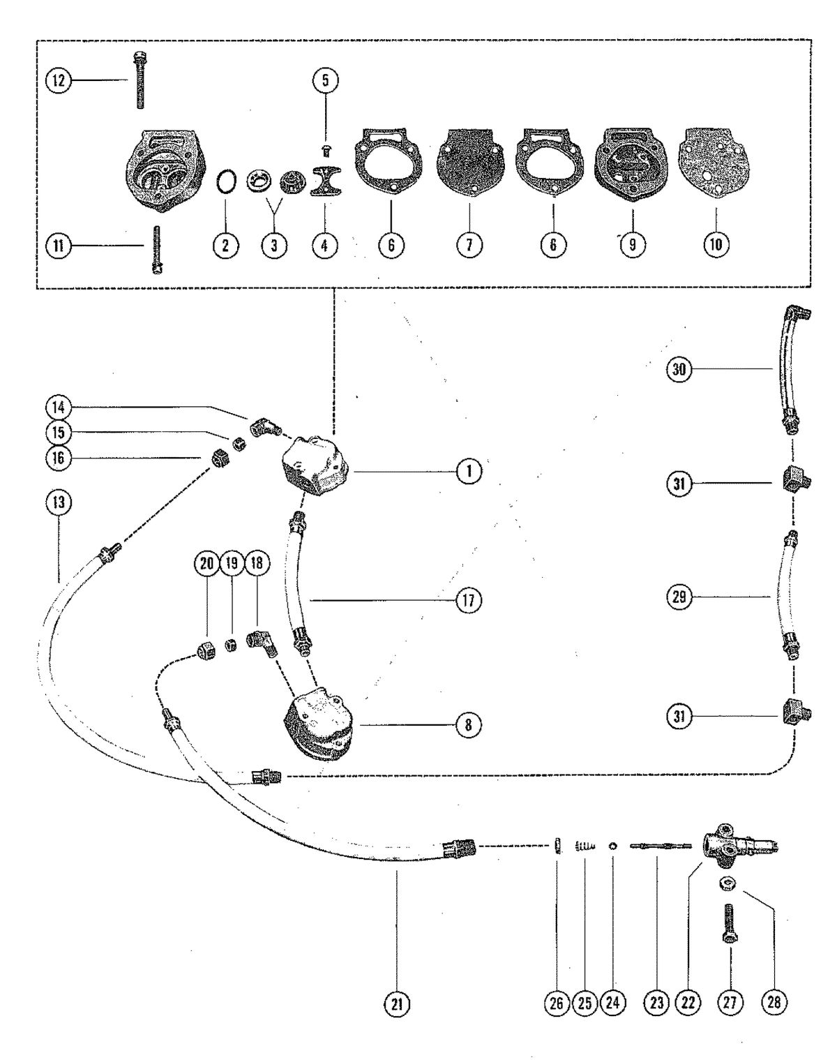 MERCURY MERC 800 FUEL PUMP AND FUEL LINES
