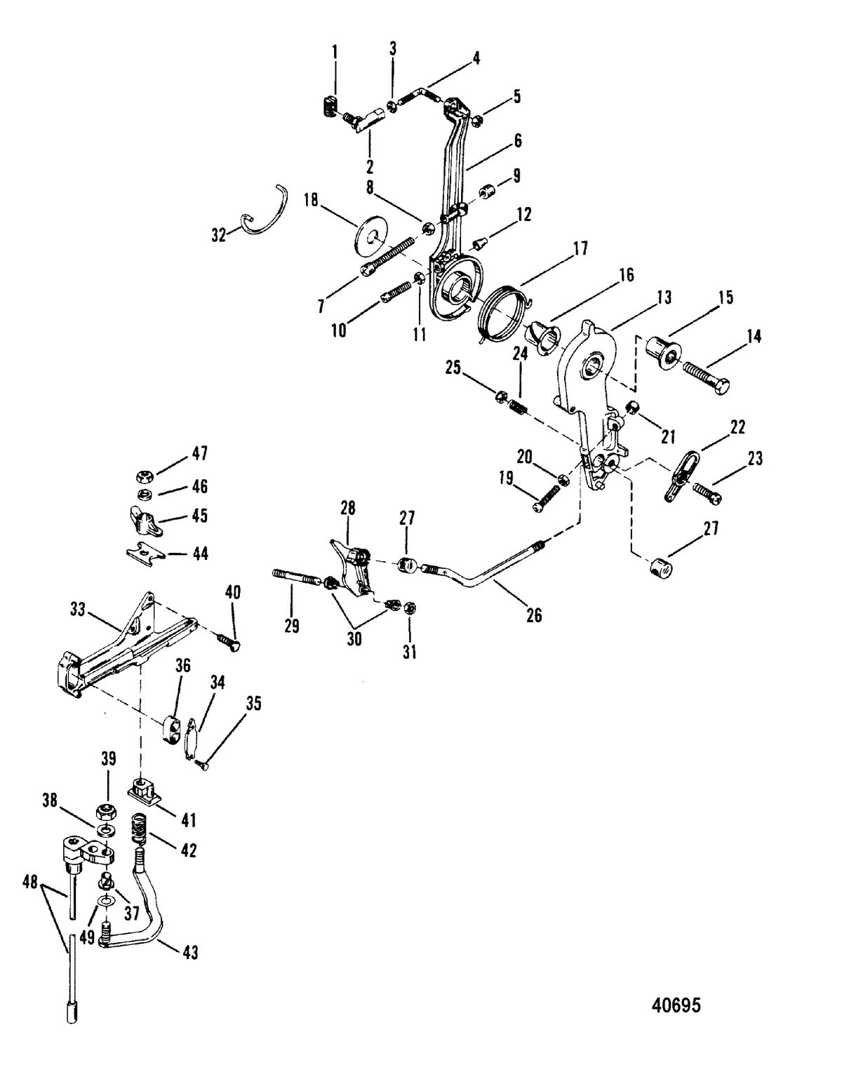 MERCURY/MARINER 200 H.P. (V-6) THROTTLE LEVER AND SHIFT SHAFT