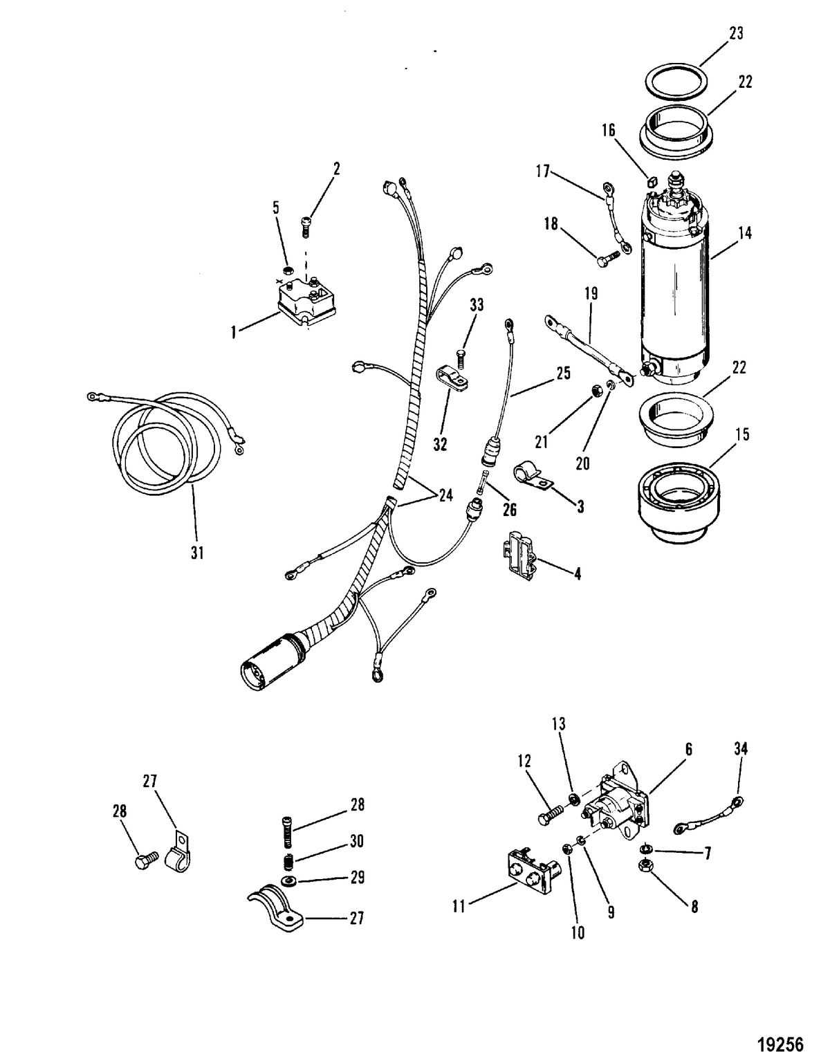 MERCURY/MARINER 50/60 HP (3 CYLINDER) Starter Motor, Solenoid and Rectifier