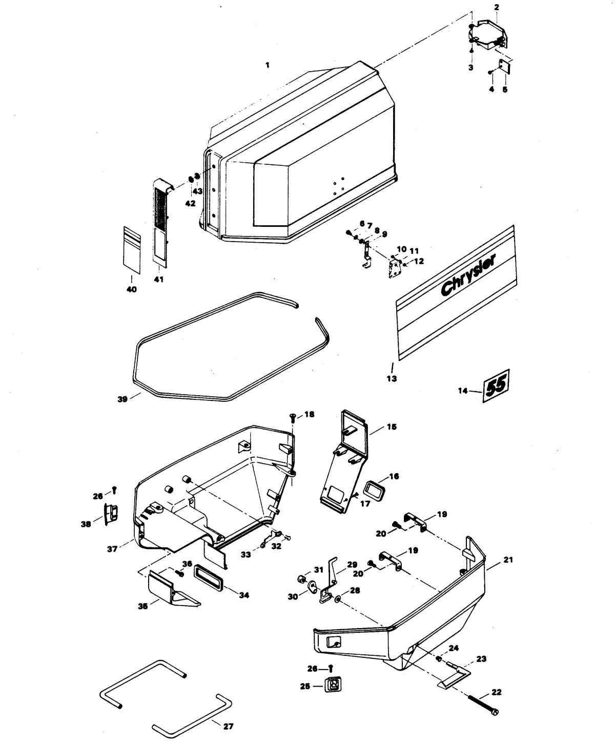 CHRYSLER 55 H.P. ENGINE COVER AND SUPPORT PLATE