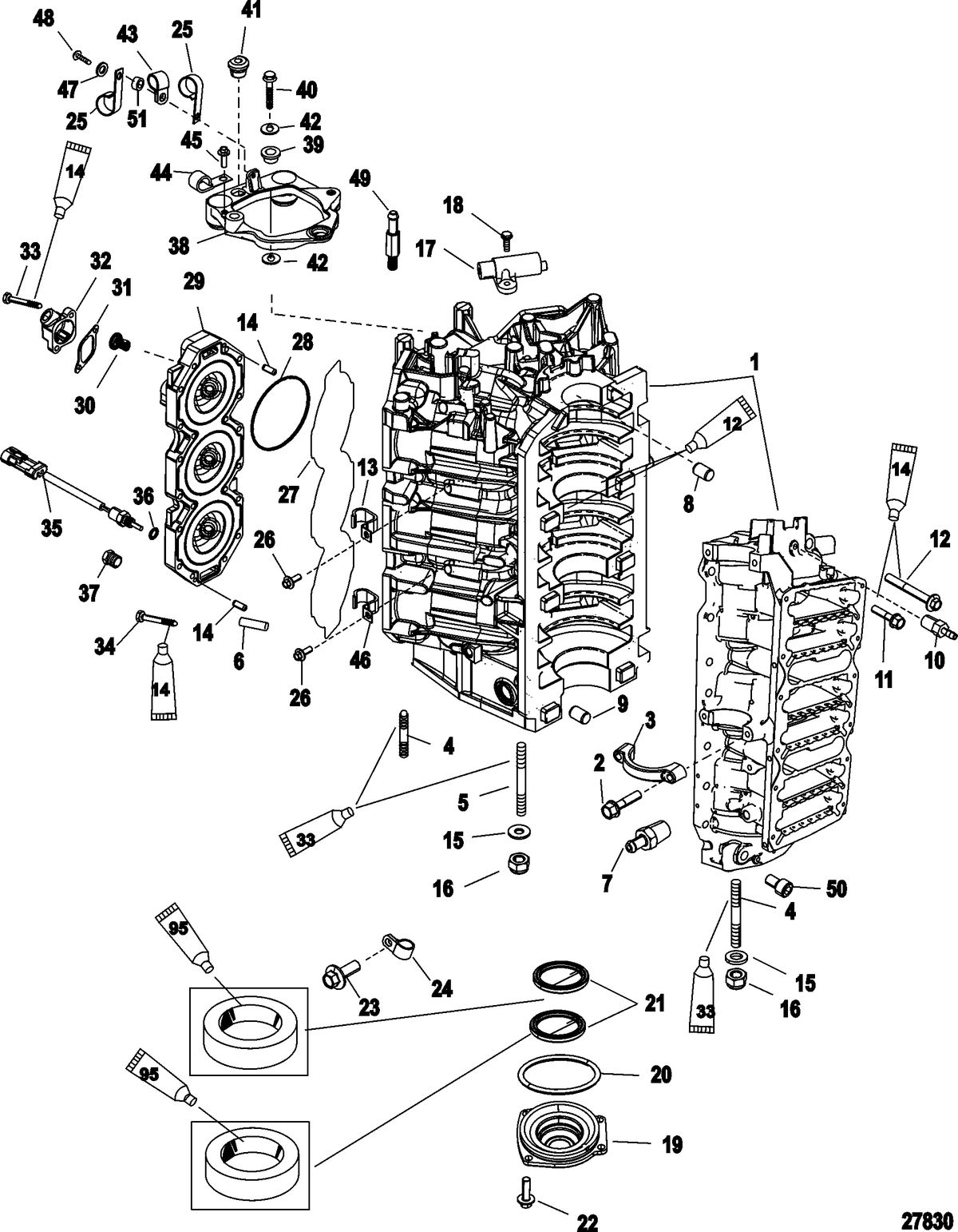 MERCURY/MARINER 200 OPTIMAX V6 DFI Cylinder Block and End Cap