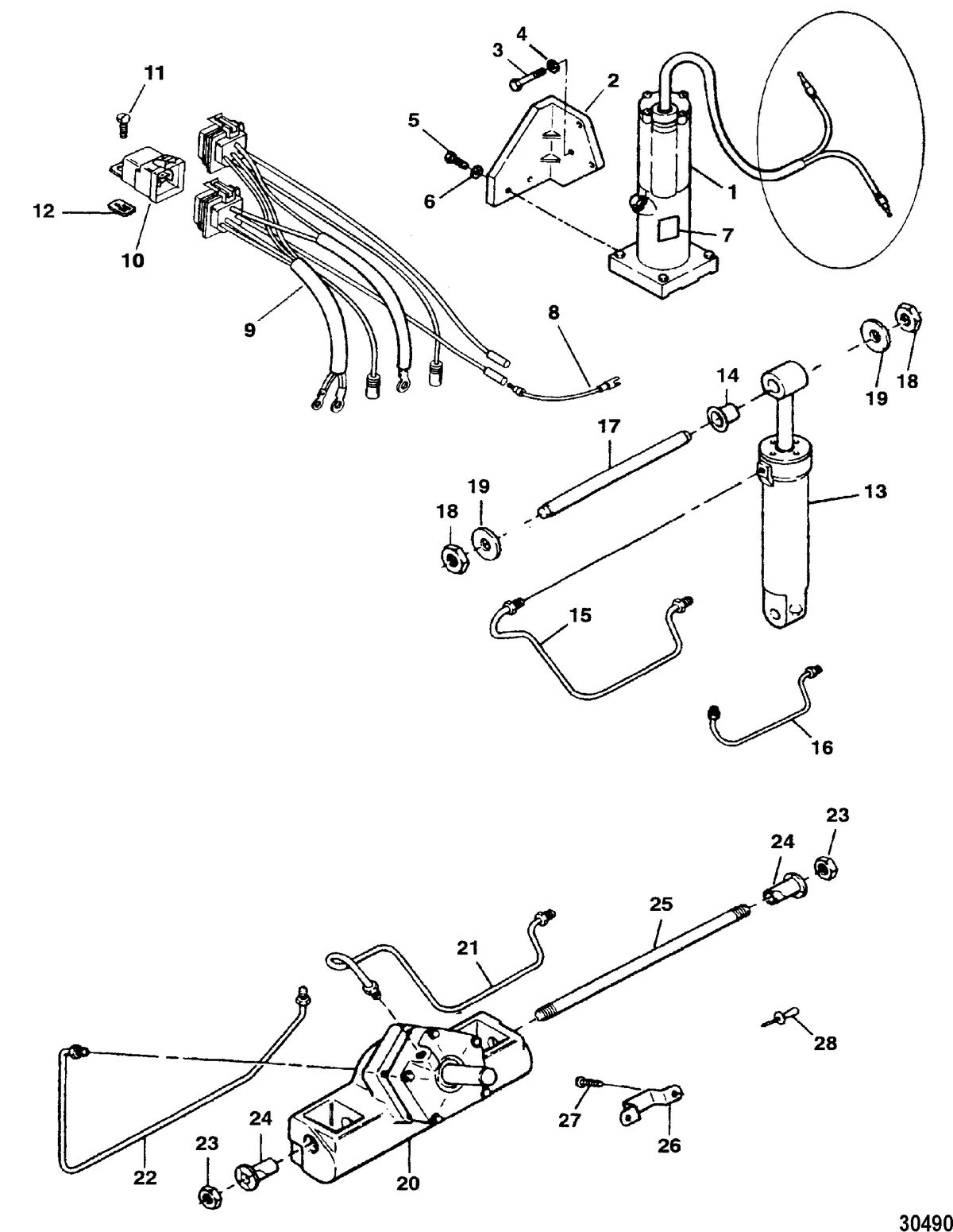 FORCE FORCE TRIM AND TILT MODELS 85 THRU 150 HP TRIM & TILT ASSEMBLY(BULLET CONNECTORS) (819762A4)