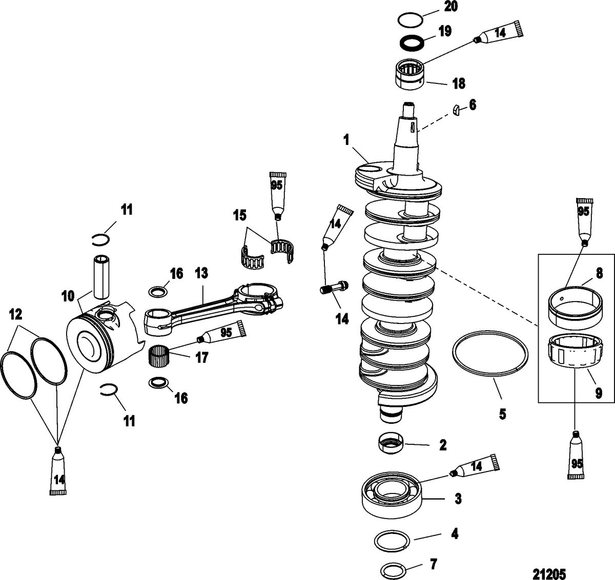 MERCURY 225 PRO XS (3.0L) DFI Crankshaft, Pistons and Connecting Rods