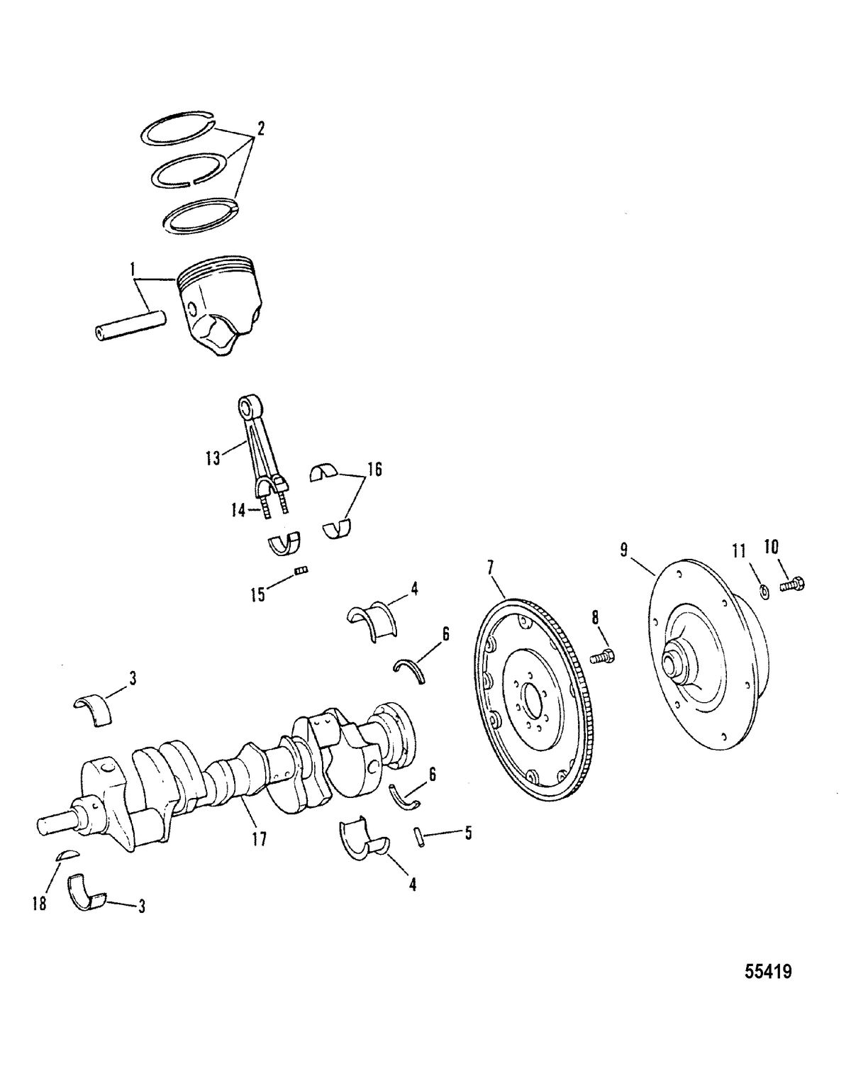 MERCRUISER 454 MAGNUM BRAVO ENGINE CRANKSHAFT, PISTONS AND CONNECTING RODS