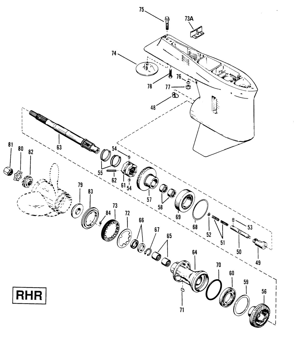 RACE OUTBOARD XR-2 / MAGNUM GEAR HOUSING (PROPELLER SHAFT)RHR 2-HOLE WATER PICK-UP