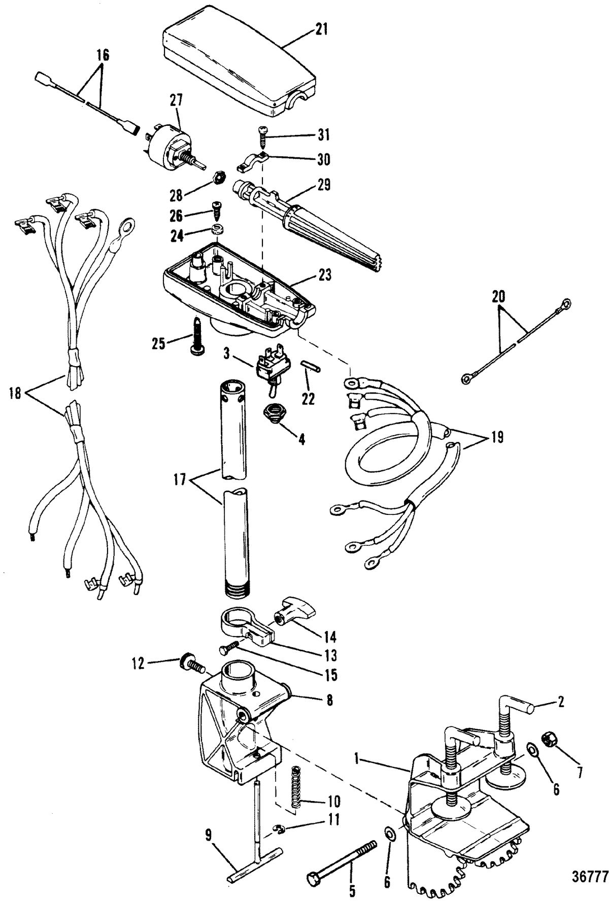TROLLING MOTOR THRUSTER/STALKER T28-24/12 R28-24/12 DRIVESHAFT AND CONTROL HOUSING(Transom Mount)