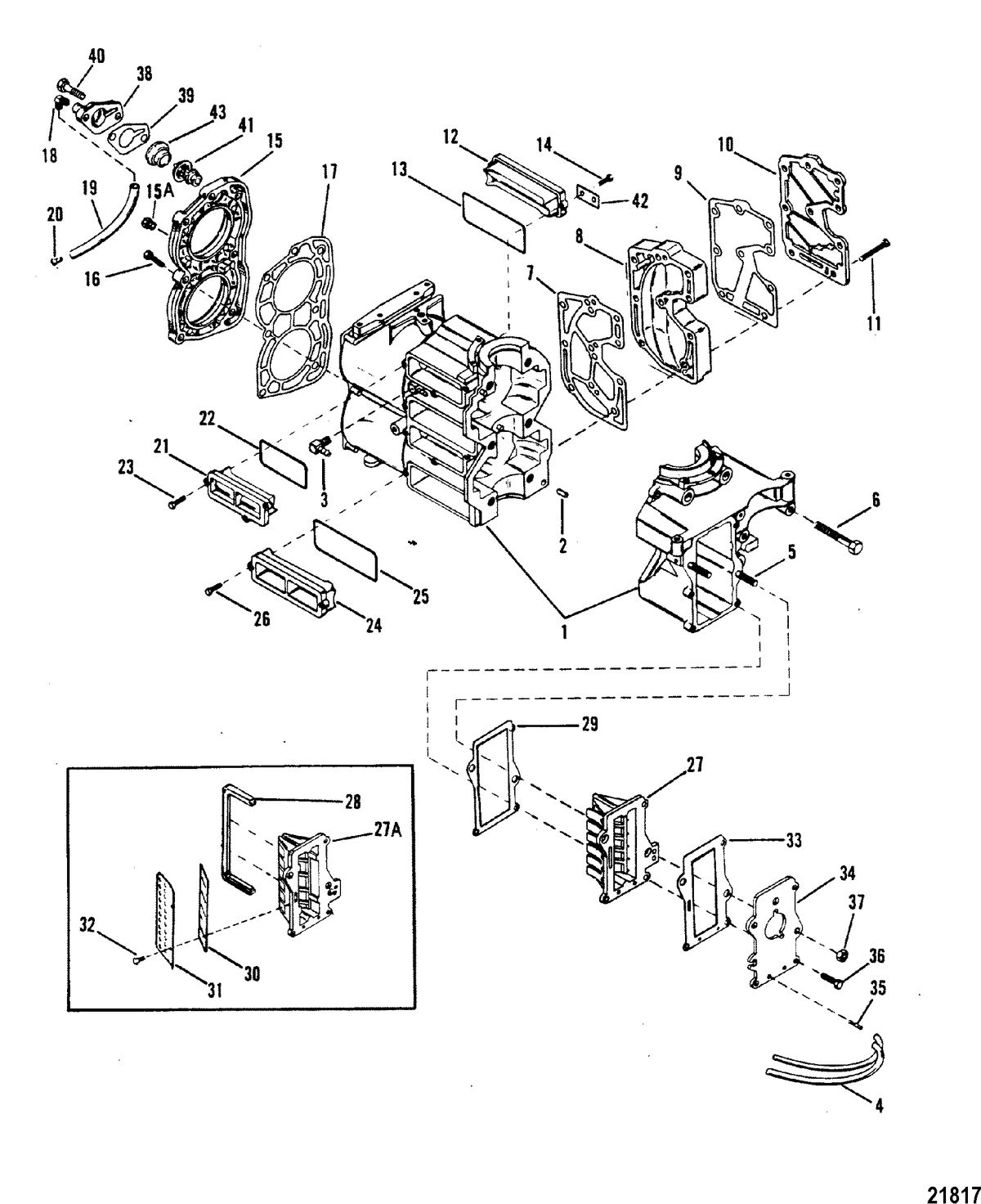 MERCURY/MARINER 20 H.P /25 H.P. SEA PRO /MARATHON 25 SUPER 15 Cylinder Block and Covers