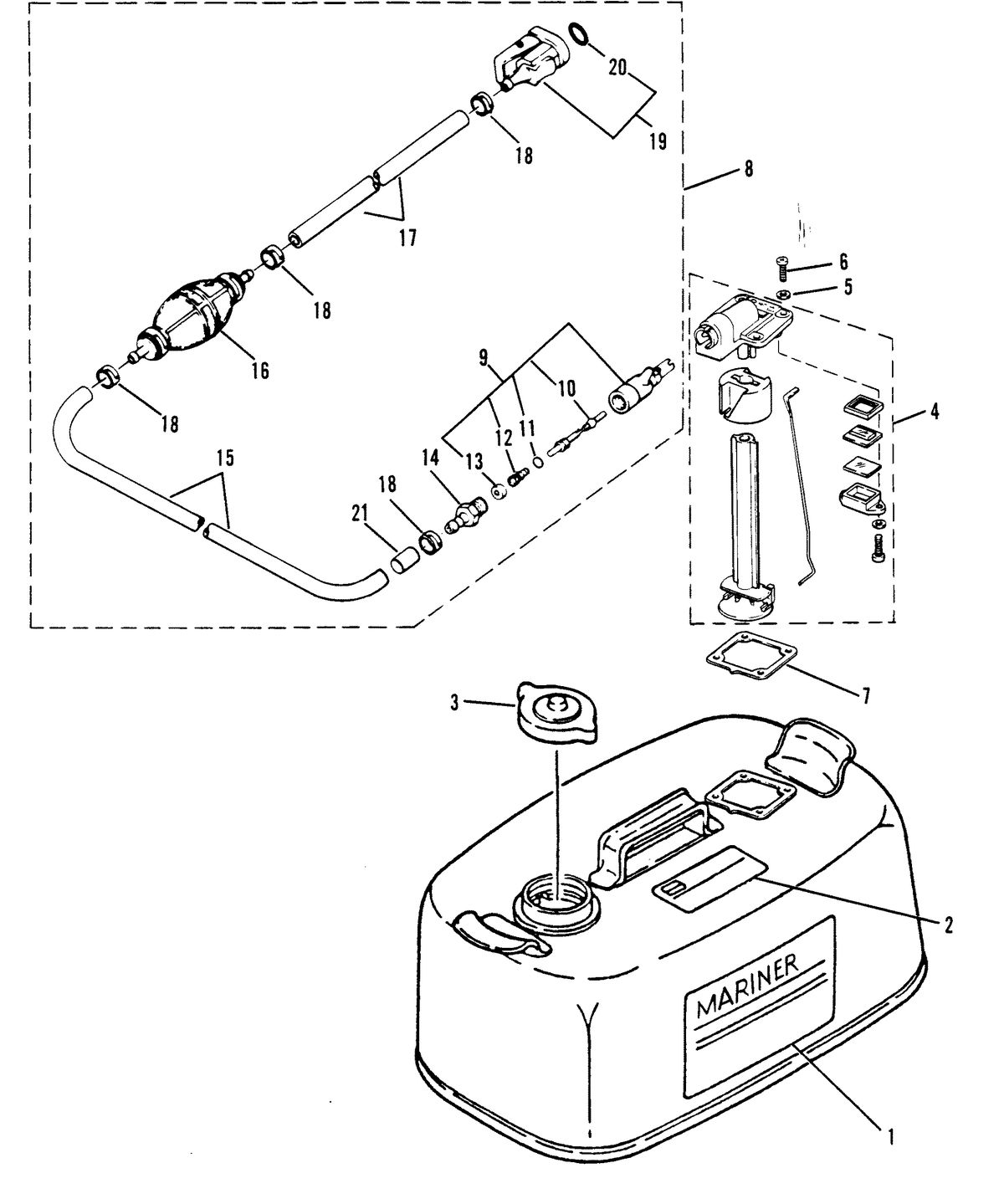 MARINER MARINER 25 FUEL TANK AND FUEL LINE ASSEMBLY