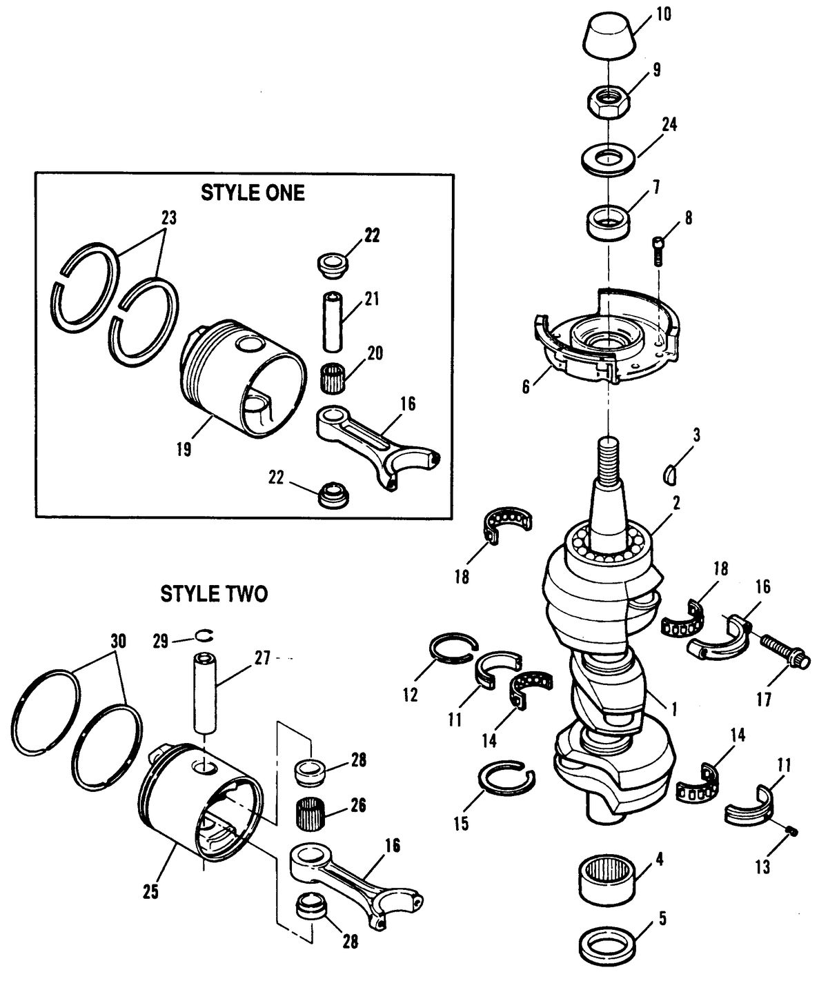 FORCE 70 H.P. CRANKSHAFT AND PISTON