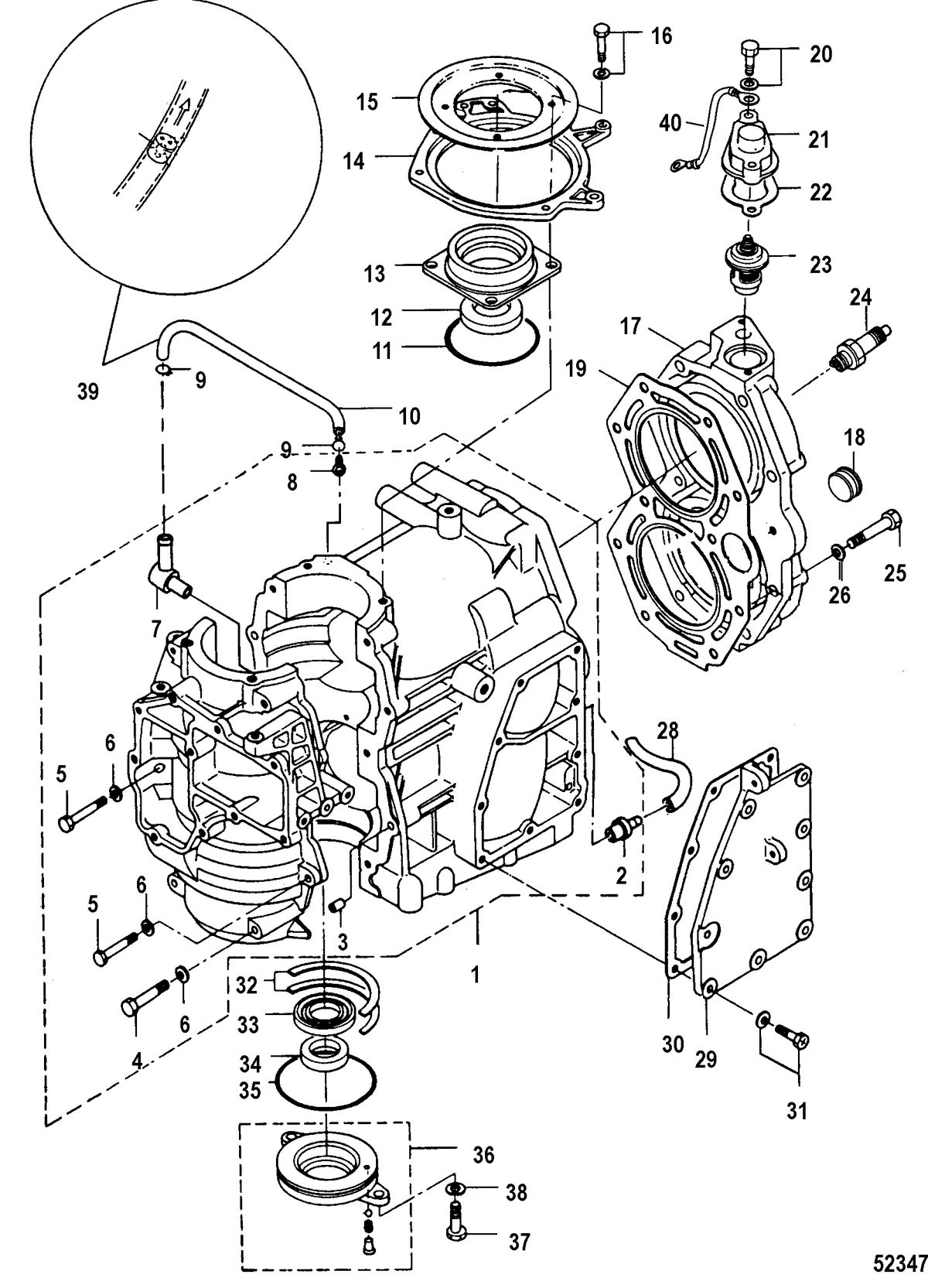 MERCURY/MARINER 25/25 JET/30HP (2 CYL/430CC) INTERNATIONAL Cylinder Block, SN 0N162744 and up