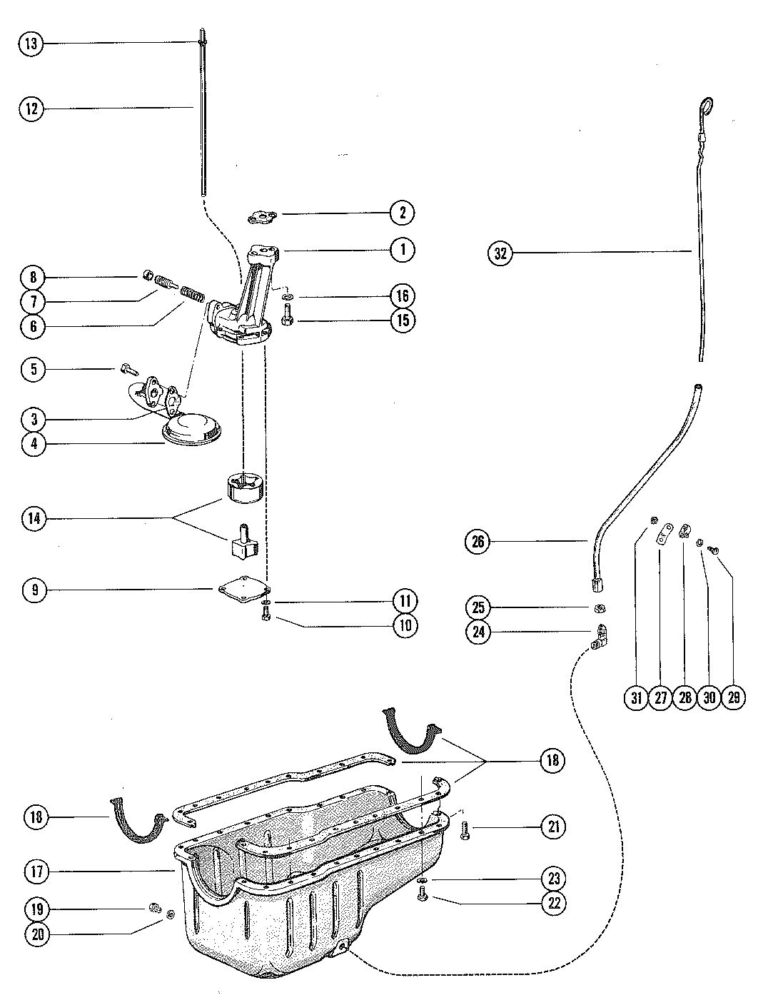 MERCRUISER 233 ENGINE OIL PUMP AND OIL PAN