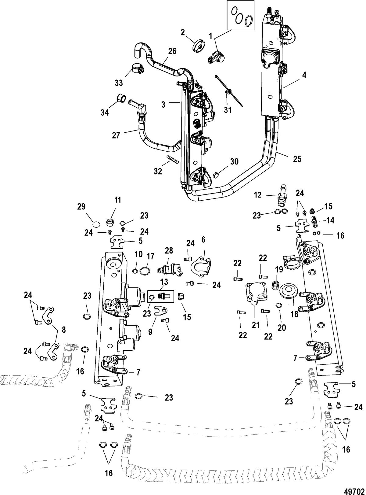 MERCURY/MARINER 200 OPTIMAX V6 DFI Fuel Rails