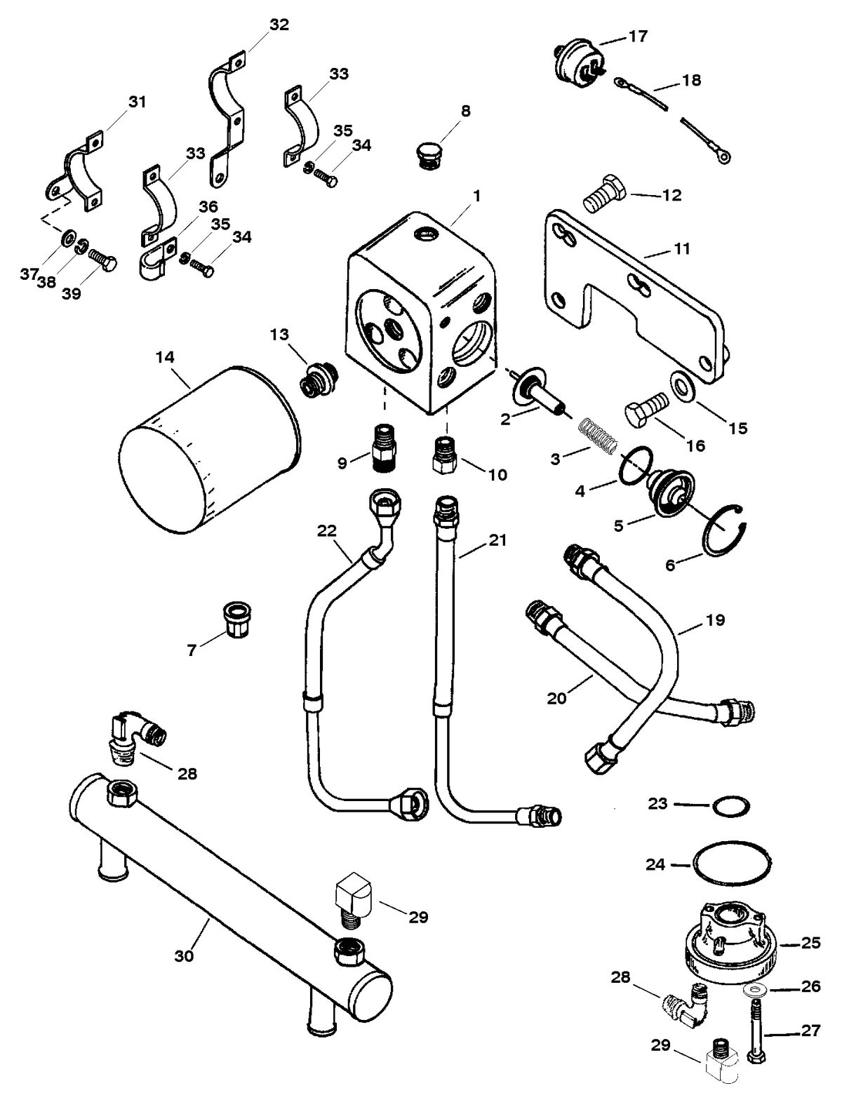 RACE STERNDRIVE HP 500 BULLDOG (540 CID) OIL COOLER AND OIL FILTER (SERIAL # 0F615762 THRU 0F745405)