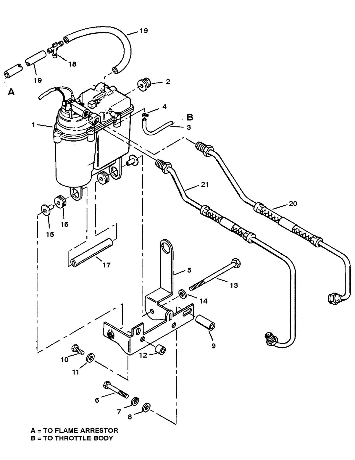 MERCRUISER 5.7L/LX TBI ALPHA & BRAVO(2BBL/4BBL) VAPOR SEPARATOR TANK AND FUEL LINES
