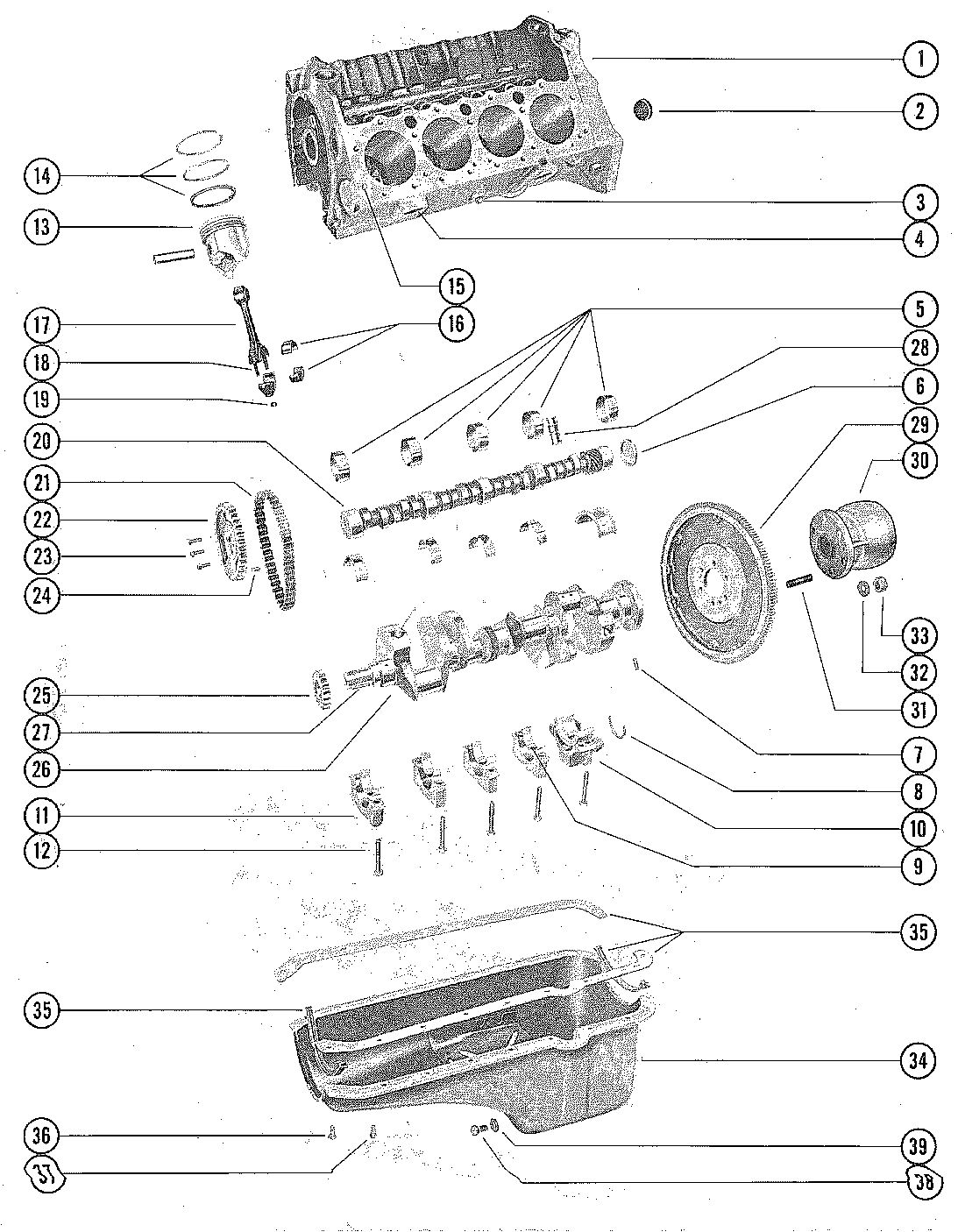MERCRUISER 225 ENGINE CYLINDER BLOCK, PISTONS AND CRANKSHAFT