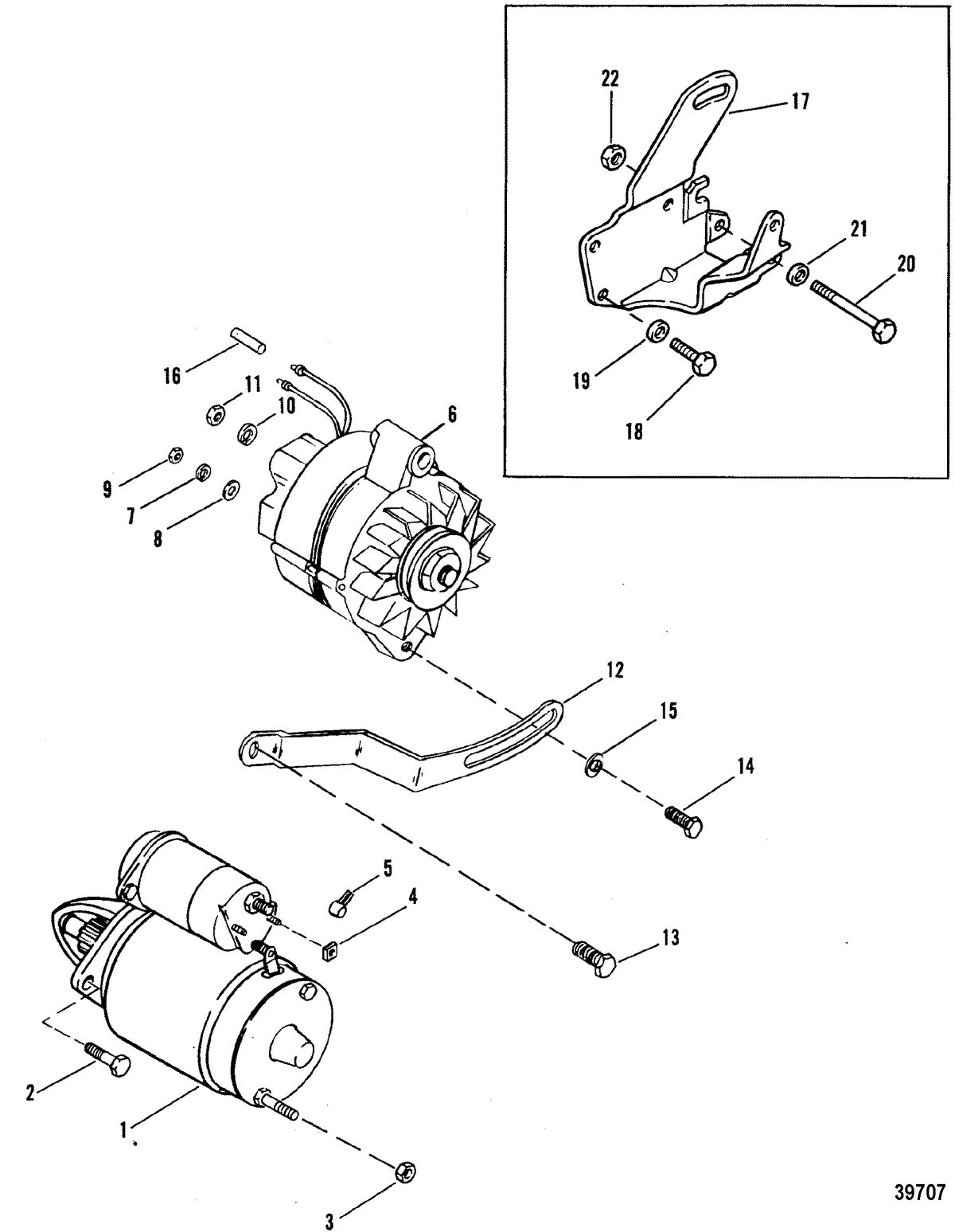 MERCRUISER 4.3L/4.3LX ALPHA ONE ENGINE (262 CID) STARTER MOTOR AND ALTERNATOR