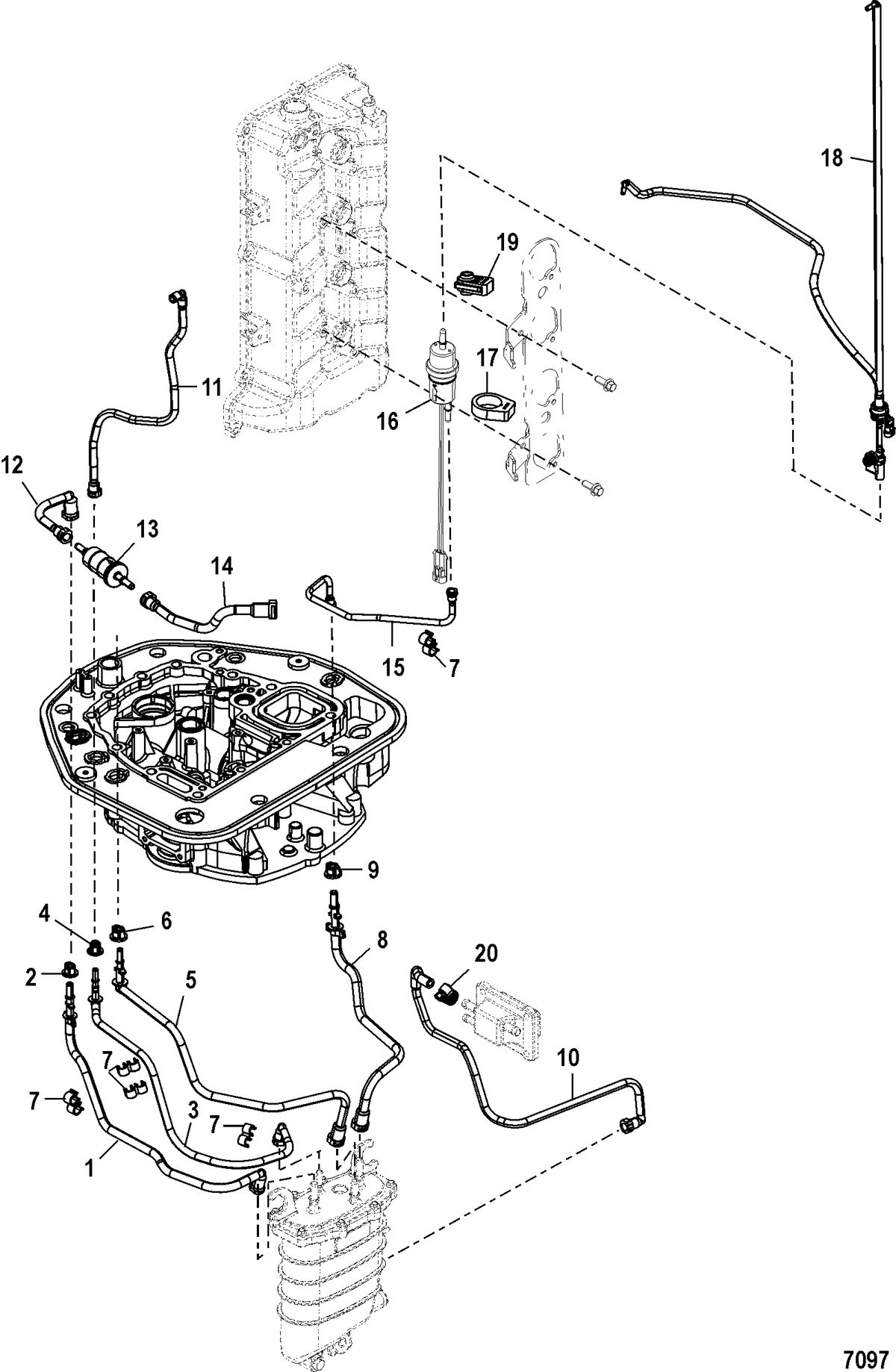 MERCURY/MARINER 135/150/175 4-STROKE Adaptor Plate Hose Routings
