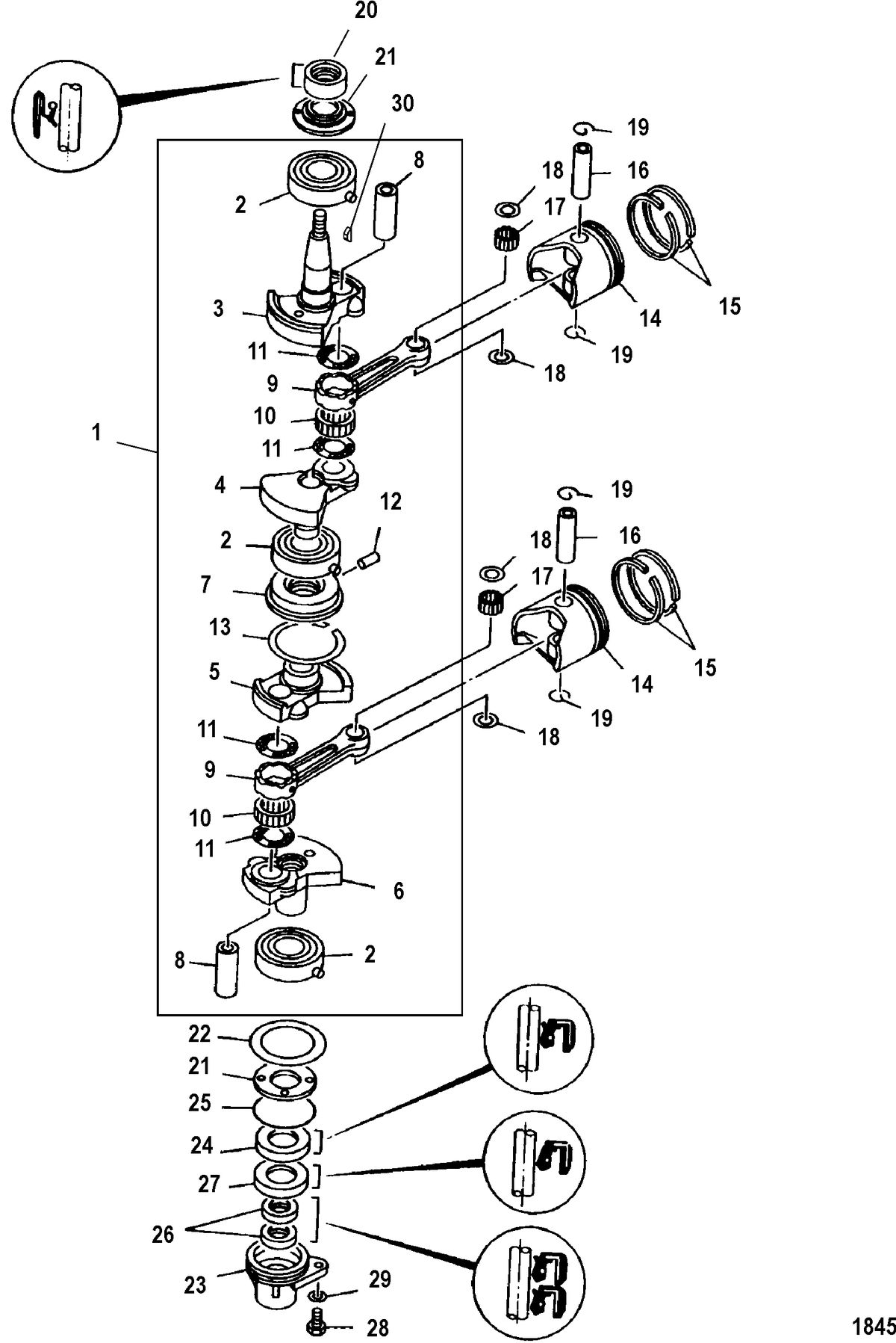 MARINER 15HP KEROSENE CRANKSHAFT AND PISTON