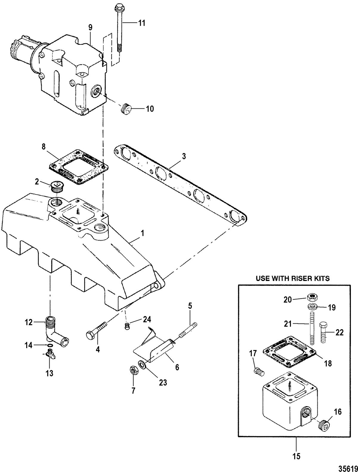 MERCRUISER 7.4L MPI BRAVO L29 (GEN VI) EXHAUST MANIFOLD AND EXHAUST ELBOW