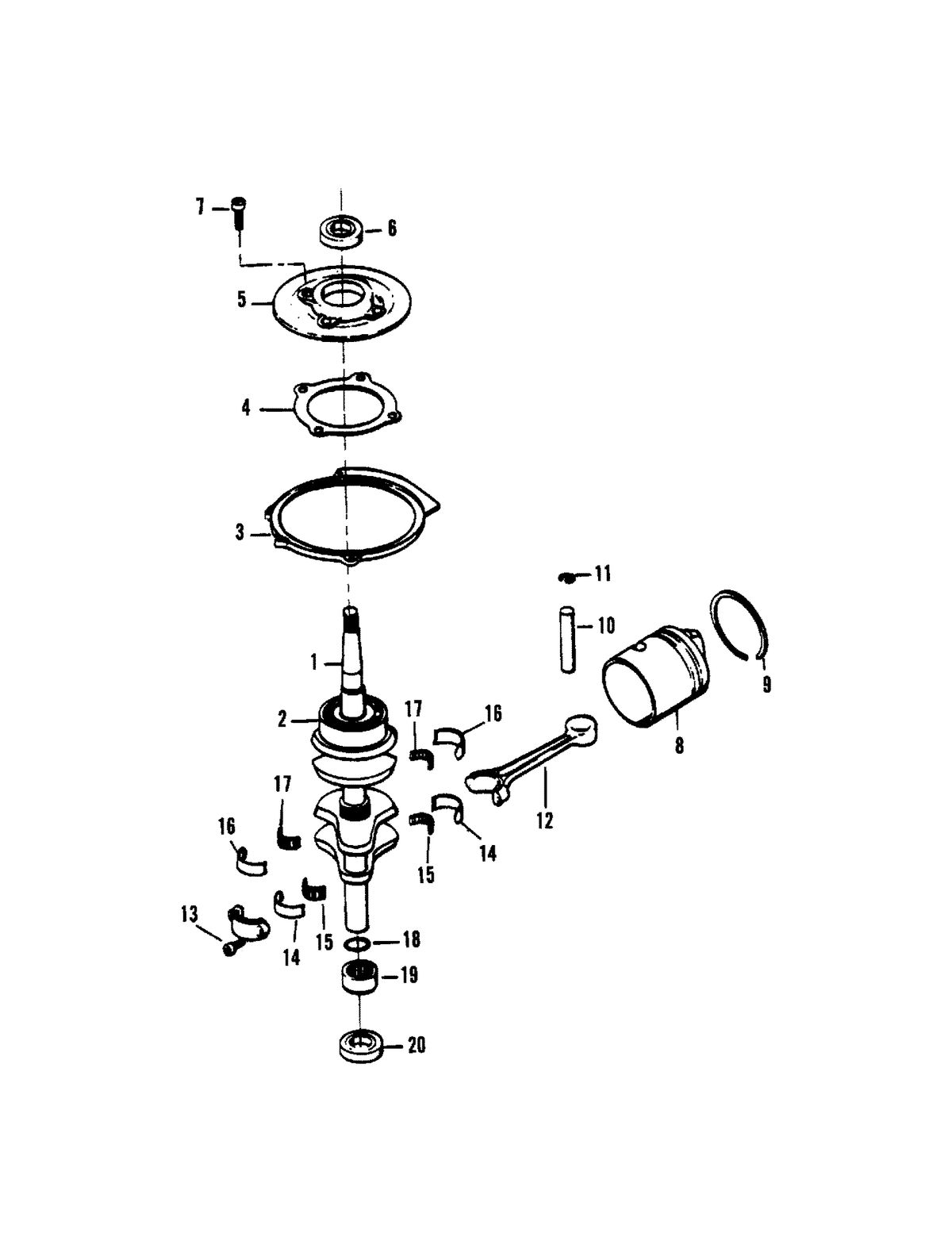 FORCE 9.9/15 H.P. CRANKSHAFT AND PISTON (84A THRU 87A MODELS)