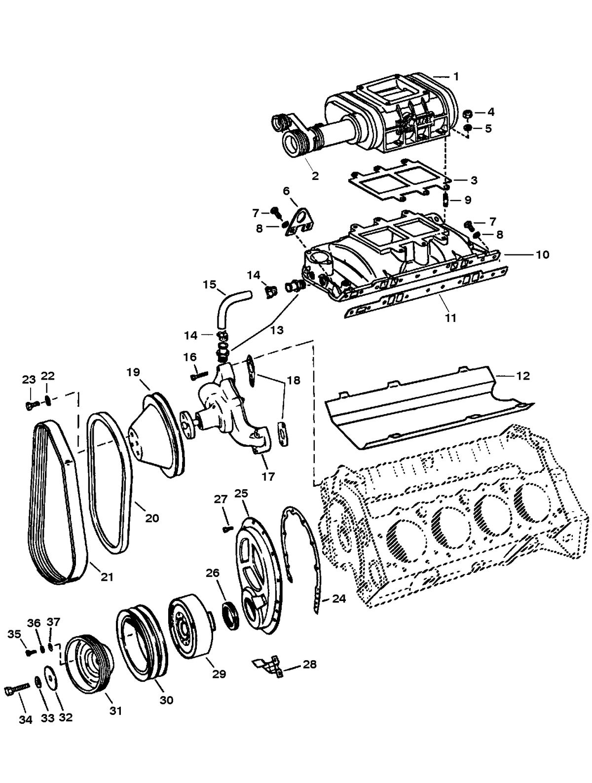 MERCRUISER 525 H.P. ENGINE INTAKE MANIFOLD & SUPERCHARGER