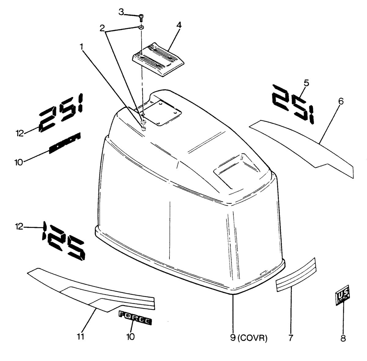 FORCE FORCE 1988 125 HP "B" MODELS ENGINE COVER MAXUM MODELS
