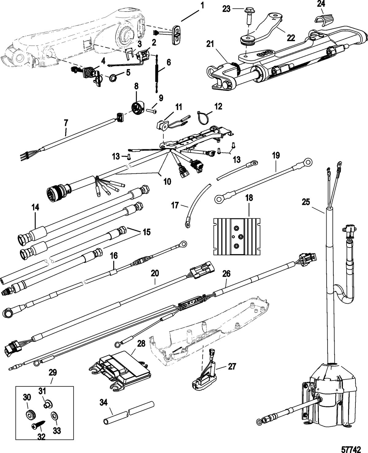 ACCESSORIES STEERING SYSTEMS AND COMPONENTS Tiller Handle Kit Components(Big Tiller-Power Steer, DTS)