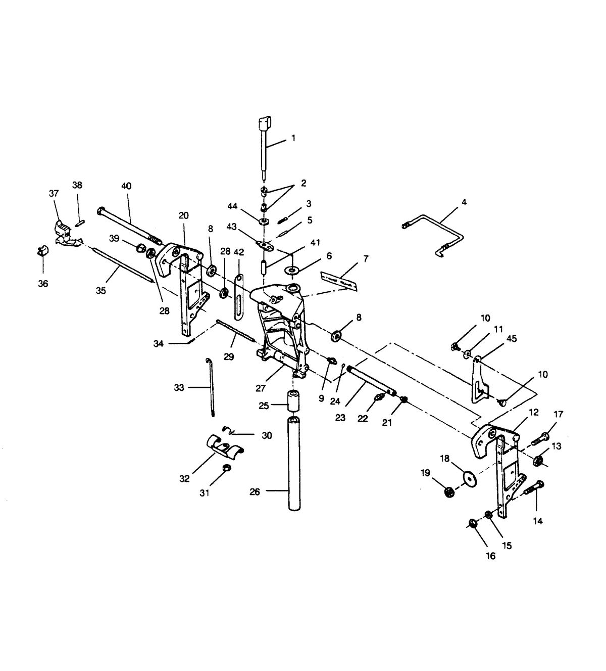 FORCE FORCE 1990 90 H.P. "B" MODELS SWIVEL BRACKET AND STERN BRACKETS WITHOUT POWER TRIM