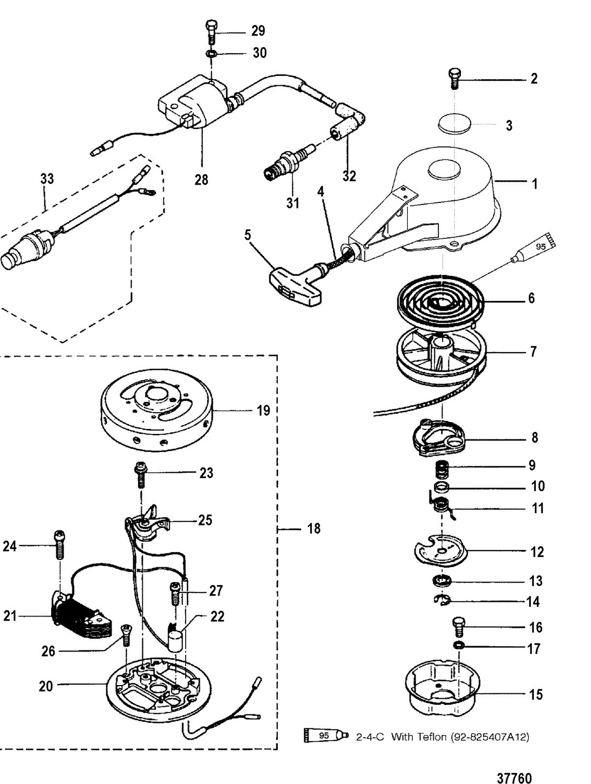 MERCURY/MARINER 2.5/3 HP(NON-SHIFT) RECOIL AND IGNITION COMPONENTS(BREAKER POINT IGNITION)