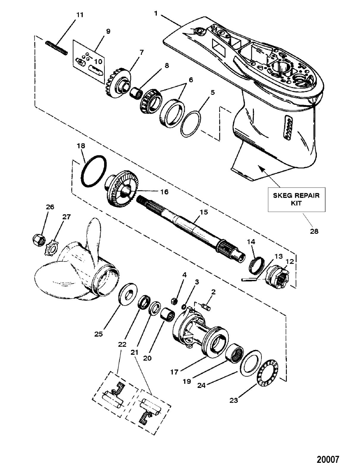 FORCE FORCE 90 H.P. Gear Housing Assembly(Propshaft) (6 Jaw Reverse Clutch)