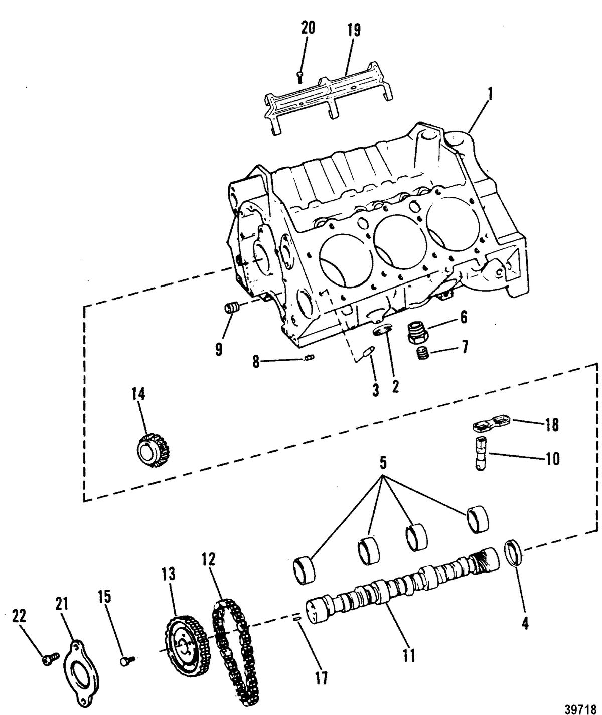 MERCRUISER 4.3L/4.3LX ALPHA ONE ENGINE (262 CID) CYLINDER BLOCK AND CAMSHAFT